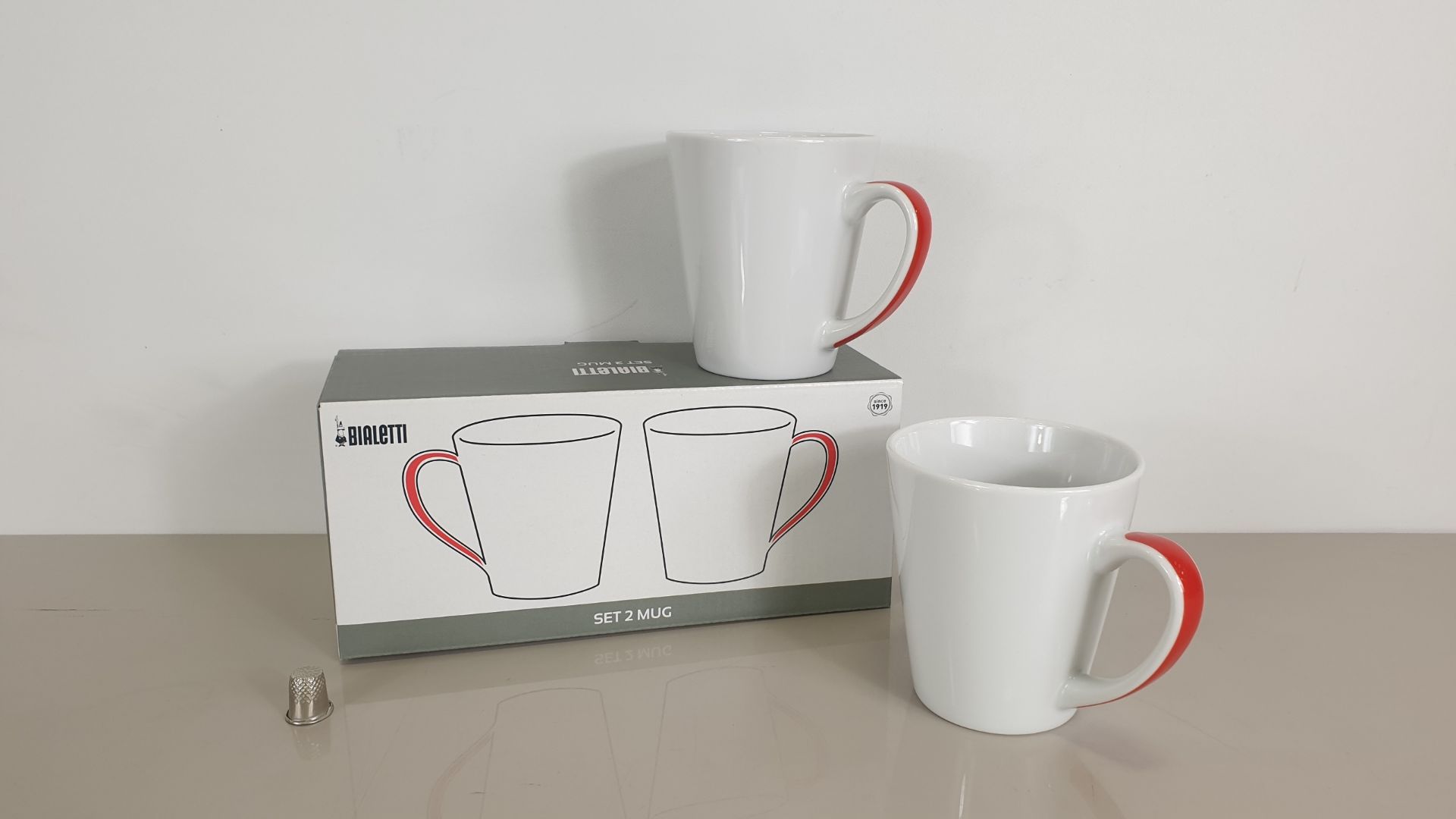 32 X BRAND NEW BIALETTI SET OF 2 (RED + WHITE) MUGS - IN 8 BOXES