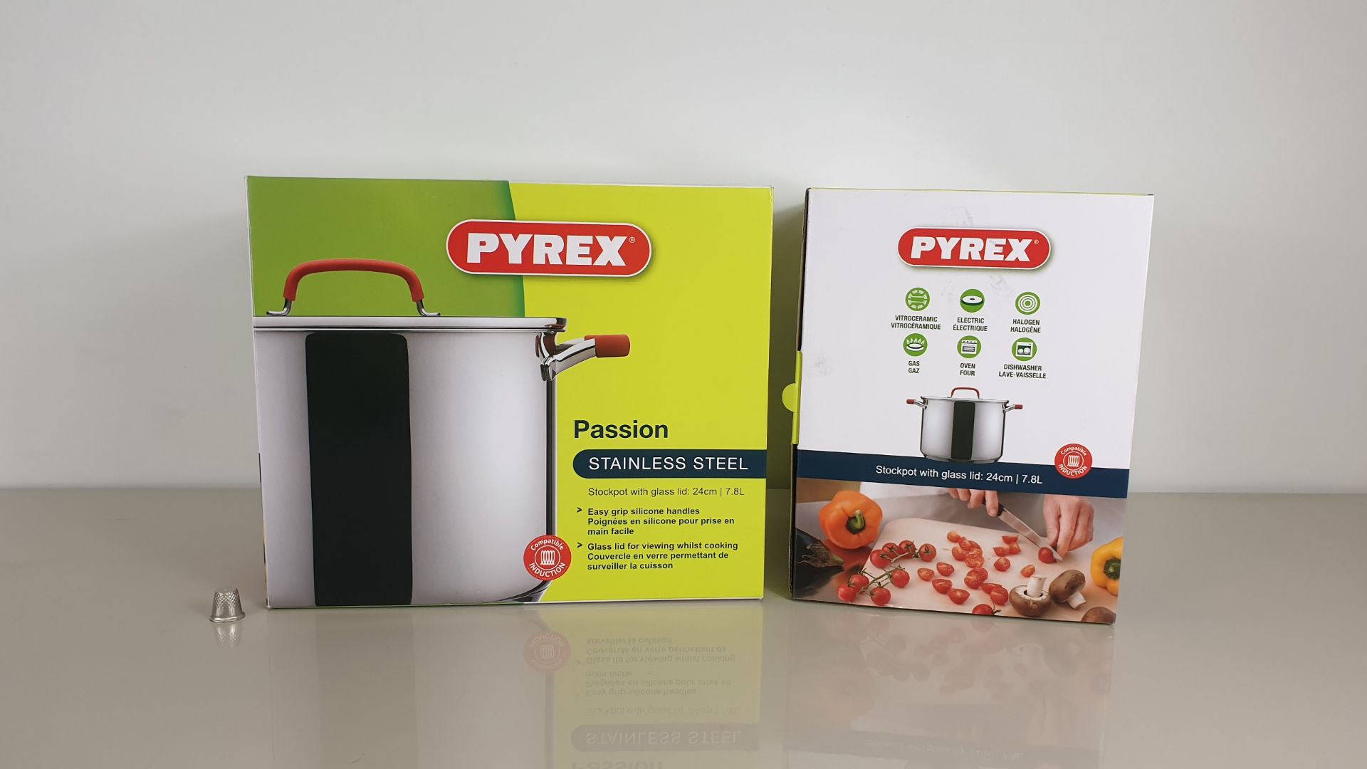 8 X BRAND NEW BOXED PYREX PASSION STAINLESS STEEL STOCKPOT WITH GLASS LID - 24CM / 7.8L - IN 4