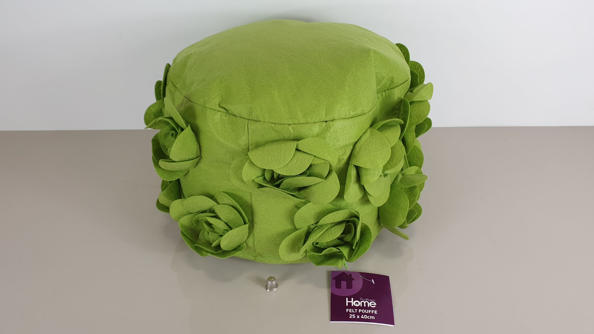 6 X BRAND NEW PAUL ROSCO GREEN HOME FELT POUFFES - 25 X 40CM