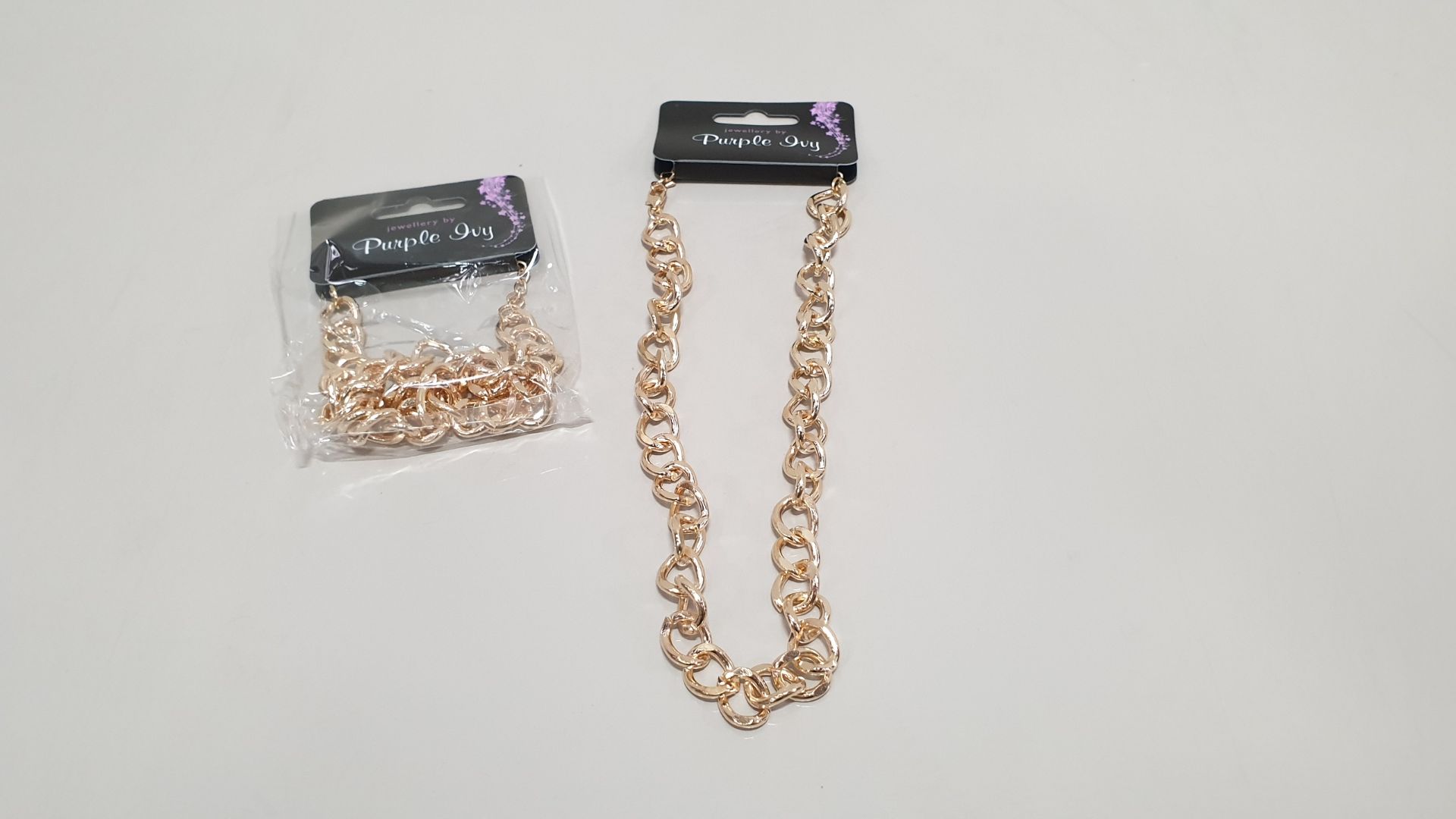 192 X BRAND NEW PURPLE IVY HEAVY GOLD COLOURED CHAIN/ KNECKLACE IN 4 BOXES