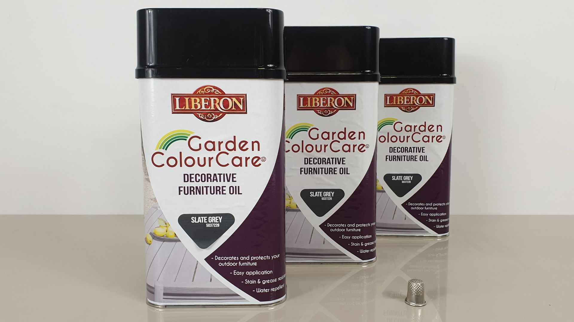 36 X LIBERON GARDEN COLOUR CARE 1 LITRE FURNITURE OIL - SLATE GREY - IN 9 SLEEVES