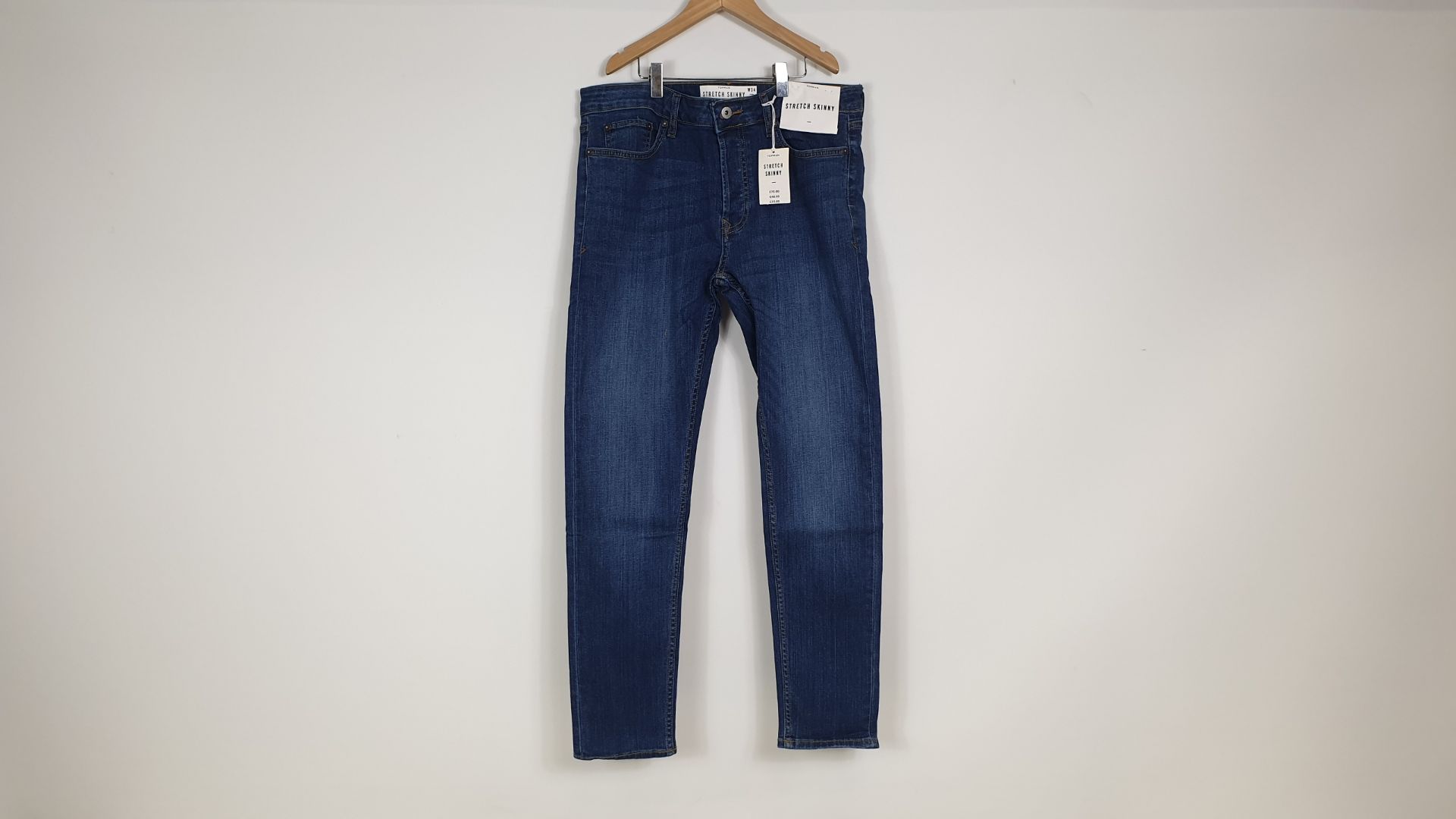 20 X BRAND NEW TOPMAN STRETCH SKINNY BLUE JEANS (RN 125149) - IN VARIOUS SIZES RRP - £30.00pp