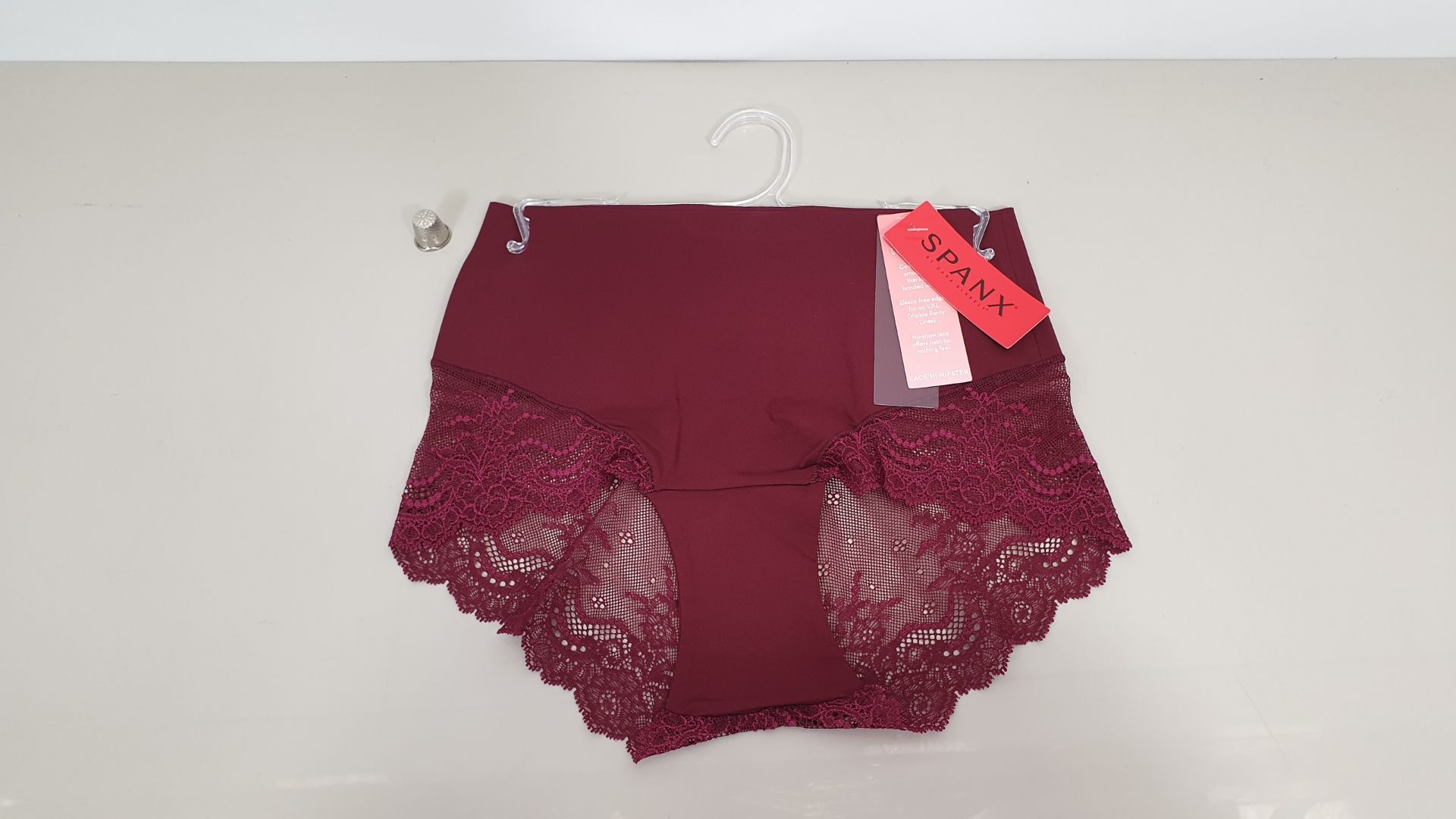8 X BRAND NEW SPANX LACE HI-HIPSTER WOMENS PANTIES IN RICH GARNET IN SIZES UK MEDIUM