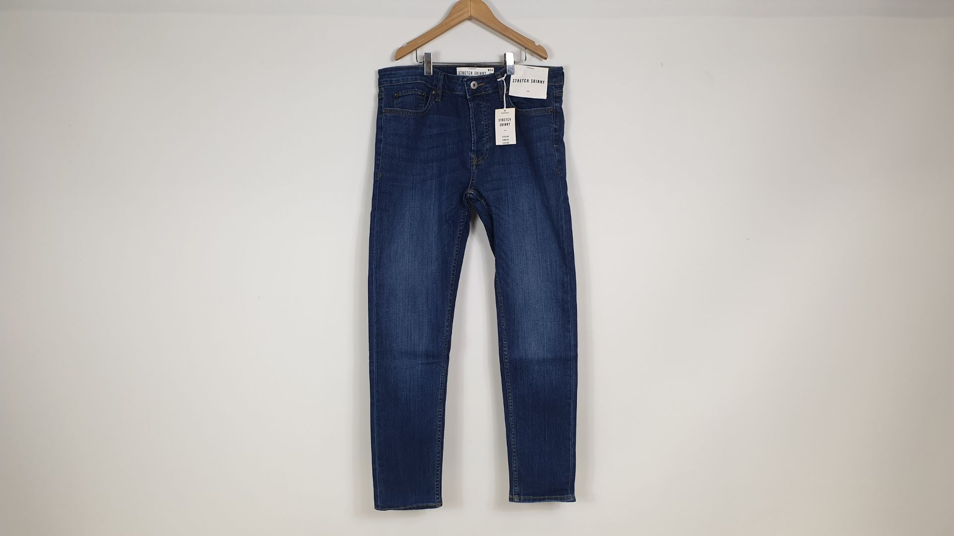 20 X BRAND NEW TOPMAN STRETCH SKINNY BLUE JEANS (RN 125149) - IN VARIOUS SIZES RRP - £30.00pp