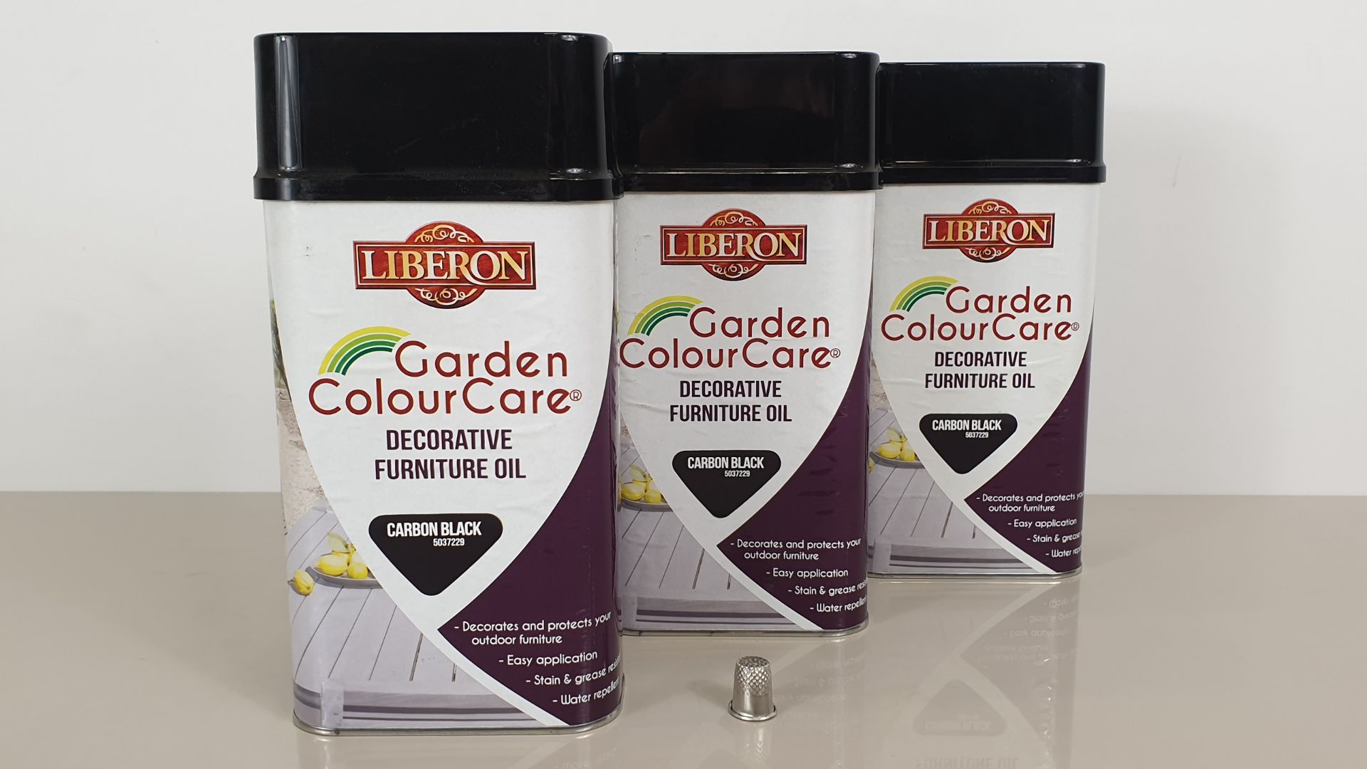 36 X LIBERON GARDEN COLOUR CARE 1 LITRE FURNITURE OIL - CARBON BLACK - IN 9 SLEEVES