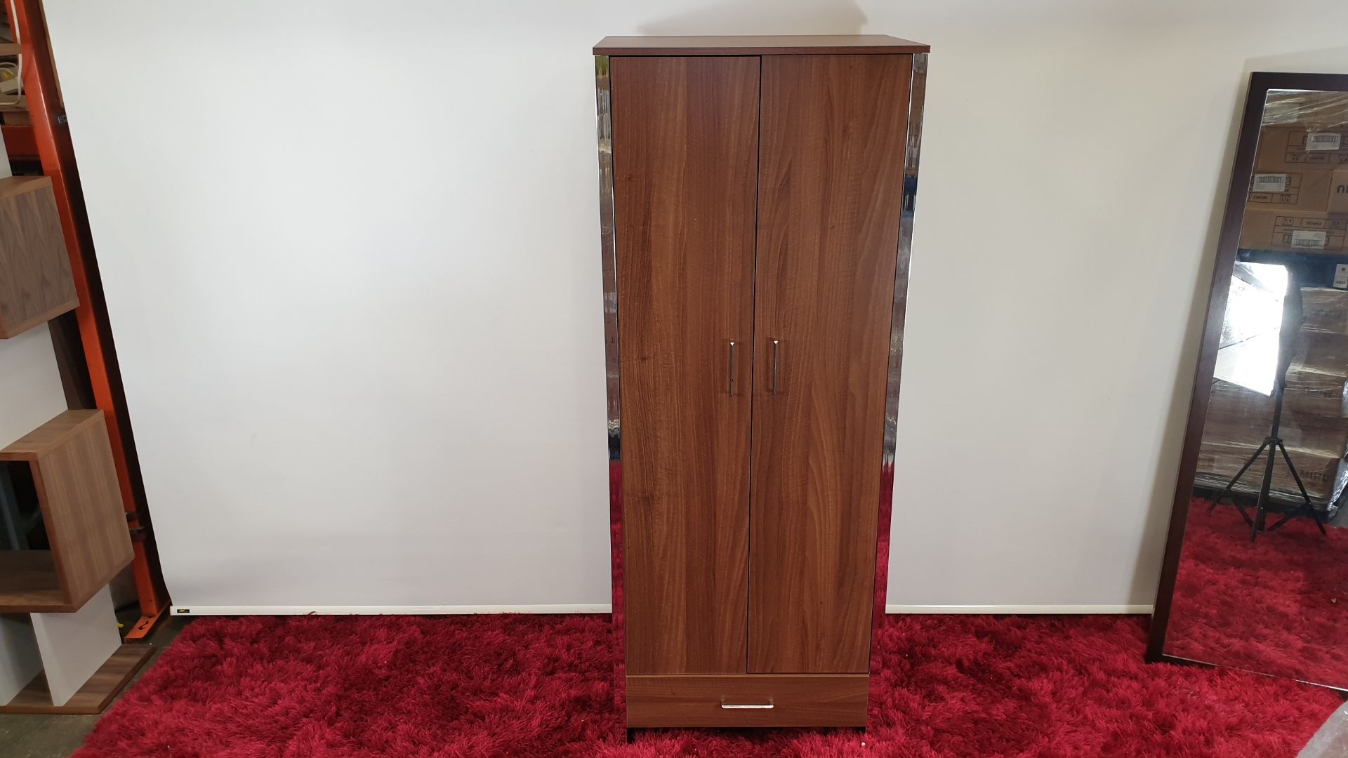 4 X BROWN 2 DOOR 1 ROBE WITH SILVER EDGE WARDROBES - BRAND NEW AND BOXED