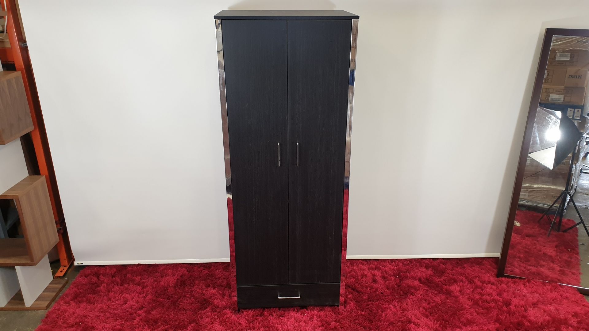 4 X BLACK 2 DOOR 1 ROBE WITH SILVER EDGE WARDROBES - BRAND NEW AND BOXED