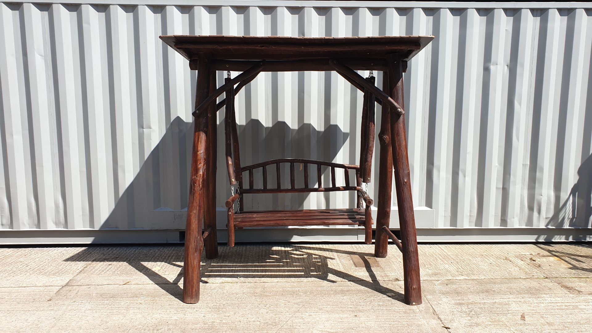 BRAND NEW SOLID TEAK ROOT WOODEN 2 SEATER SWING 250 X 120 X 200cm RRP £875