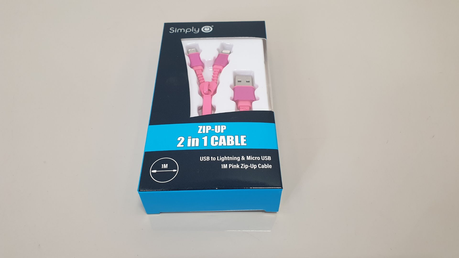 100 X BRAND NEW SIMPLY ZIP-UP 2 IN 1 CABLE - USB TO LIGHTNING & MICRO USB 1M PINK ZIP-UP CABLE -