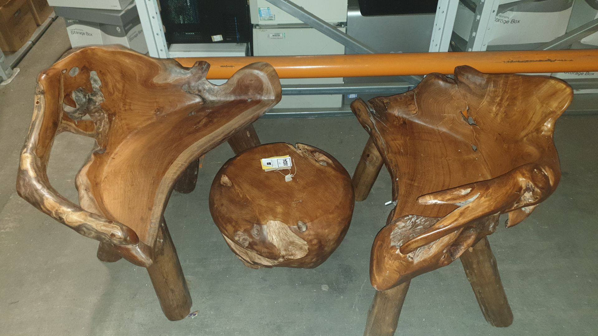 BRAND NEW SOLID TEAK ROOT WOODEN ROUND COFFEE TABLE AND CHAIRS DIA - 50CM RRP £765 - Image 2 of 2