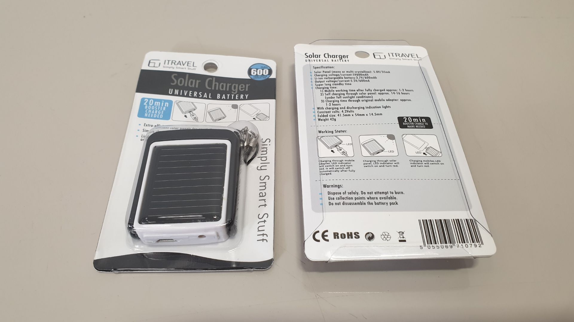 336 X iTRAVEL SOLAR CHARGER UNIVERSAL BATTERY (LET101) - IN 2 CARTONS