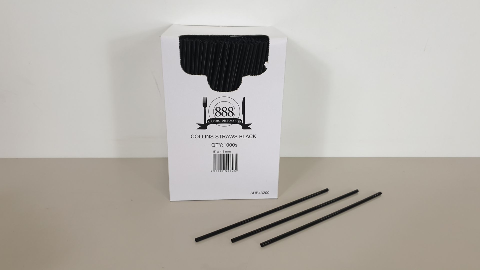 20000 X COLLIN STRAIGHT STRAW - BLACK - (20 X 1000 PER CARTON) - IN 1 CARTON