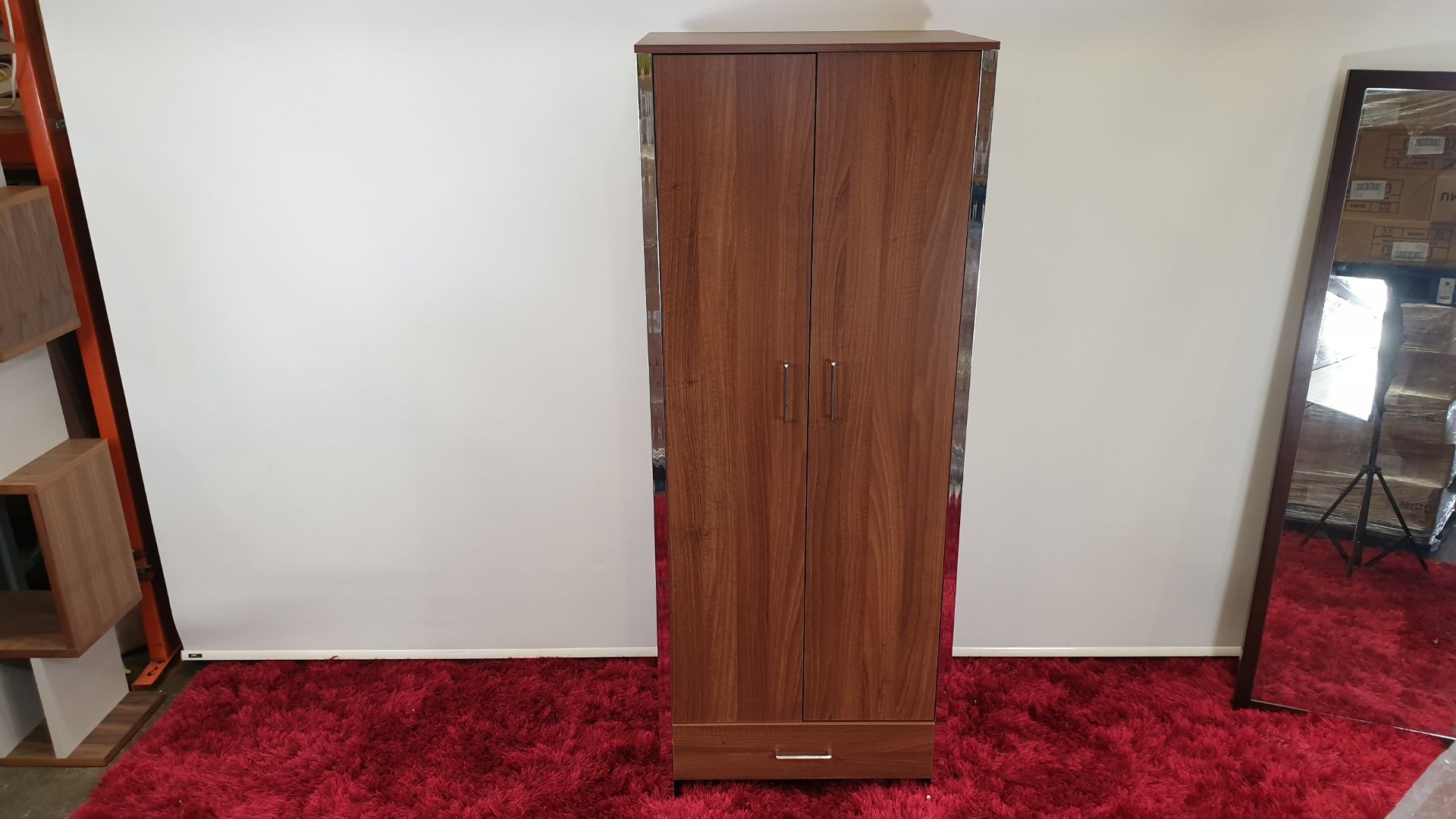 4 X BROWN 2 DOOR 1 ROBE WITH SILVER EDGE WARDROBES - BRAND NEW AND BOXED