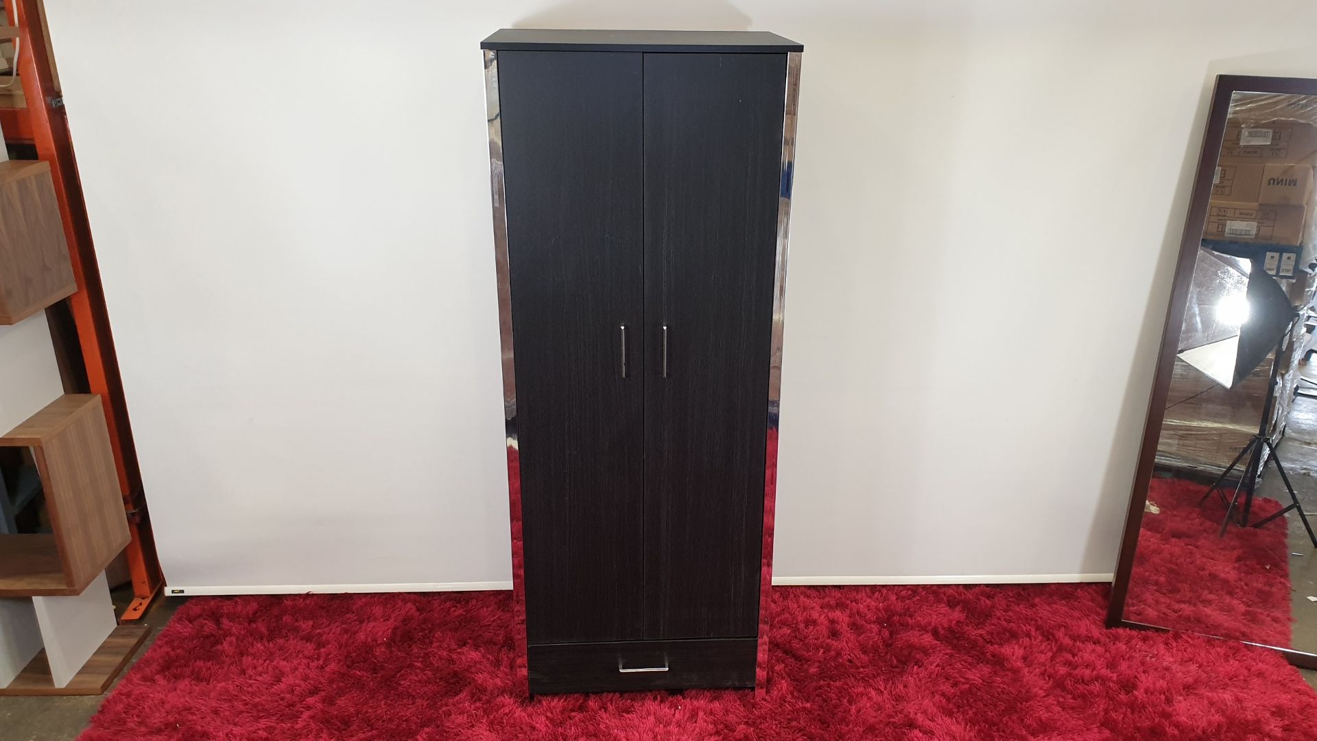 4 X BLACK 2 DOOR 1 ROBE WITH SILVER EDGE WARDROBES - BRAND NEW AND BOXED