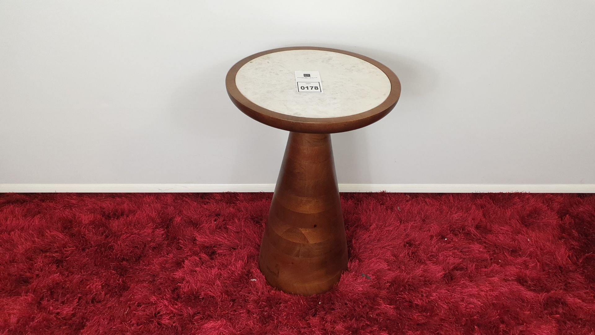 BRAND NEW CONTENT BY TERRANCE CONRAN WALNUT COLOURED PEDESTAL / PLANT STAND WITH MARBLE EFFECT