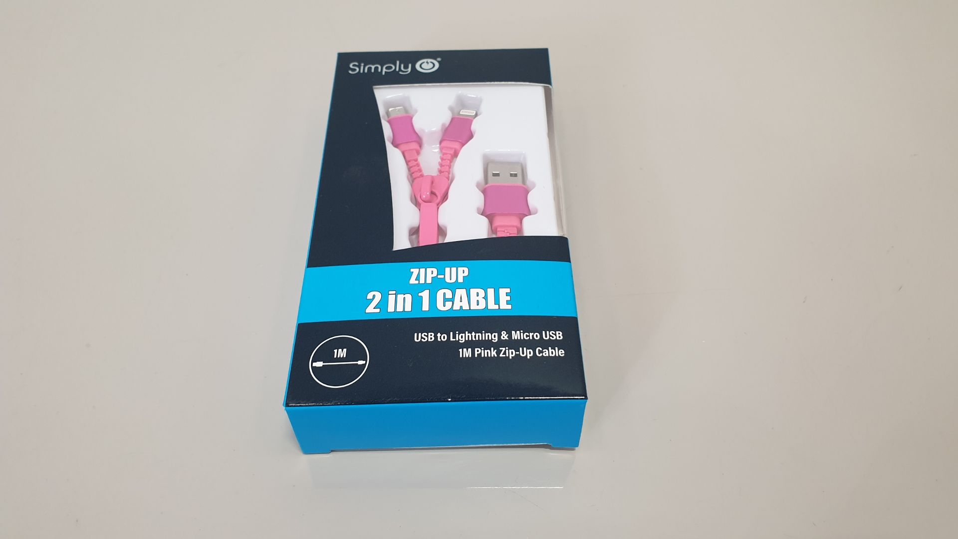 100 X BRAND NEW SIMPLY ZIP-UP 2 IN 1 CABLE - USB TO LIGHTNING & MICRO USB 1M PINK ZIP-UP CABLE -