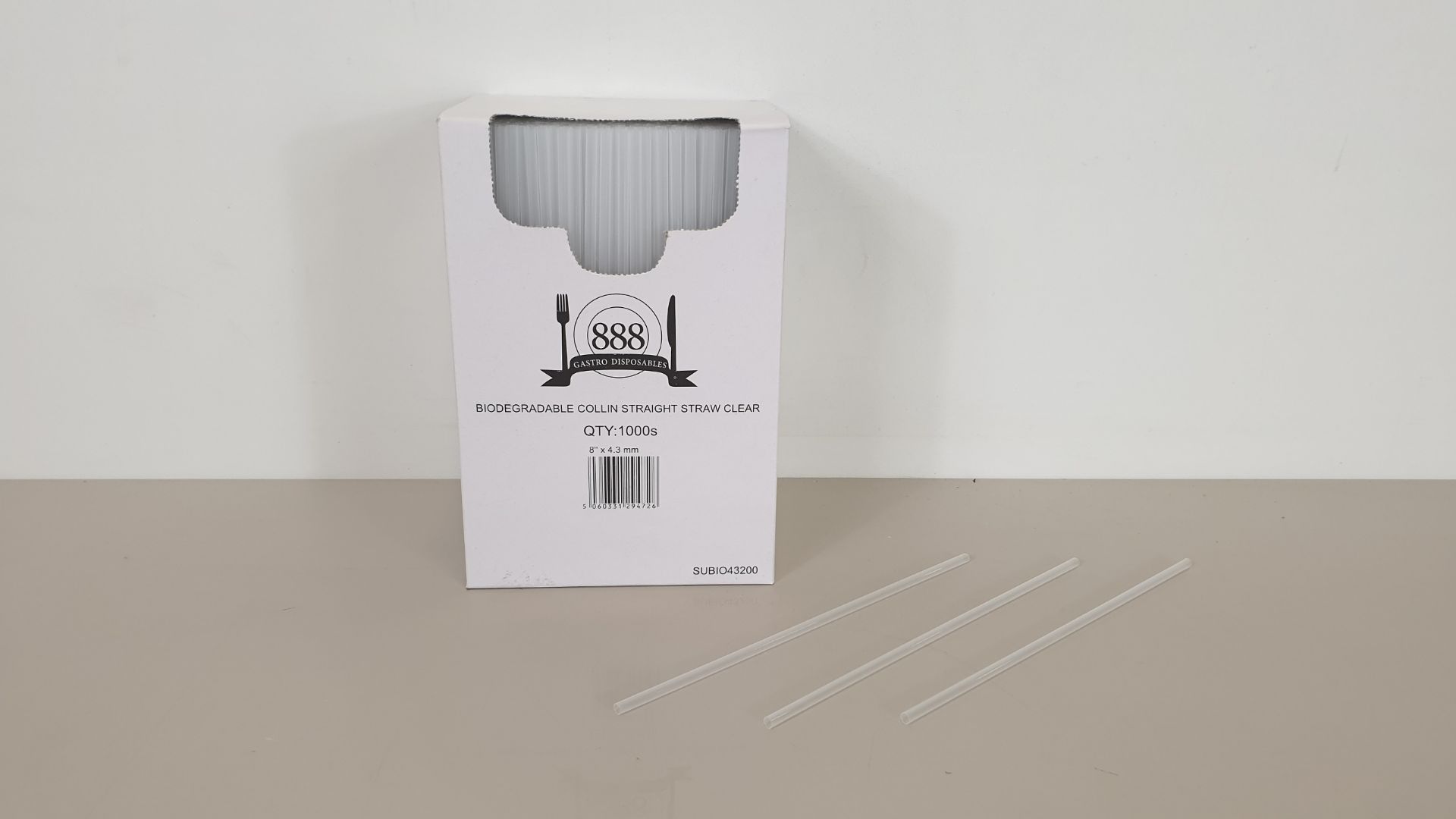 20000 X BIODEGRADABLE COLLIN STRAIGHT STRAW - CLEAR - (20 X 1000 PER CARTON) - IN 1 CARTON