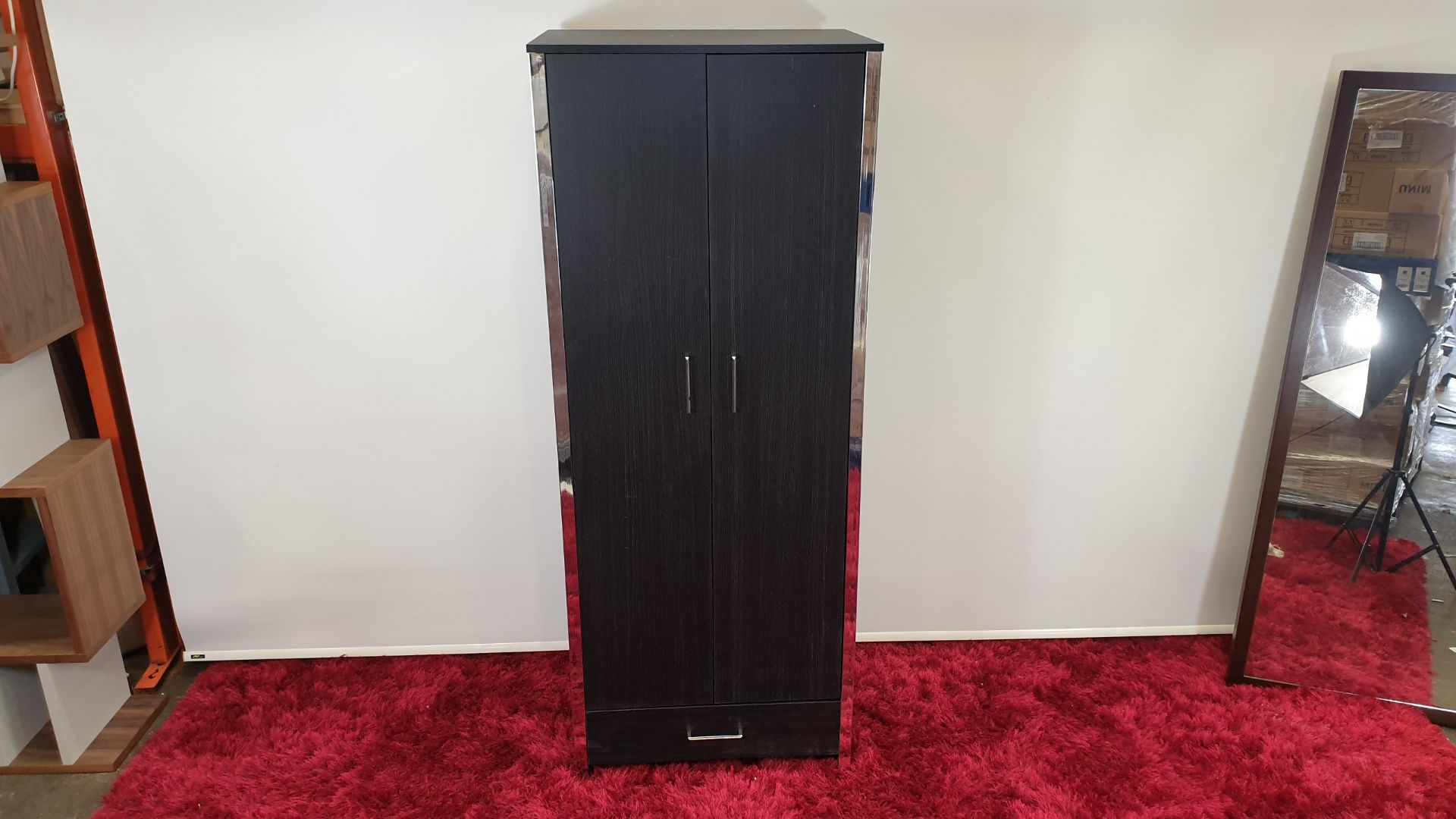 4 X BLACK 2 DOOR 1 ROBE WITH SILVER EDGE WARDROBES - BRAND NEW AND BOXED