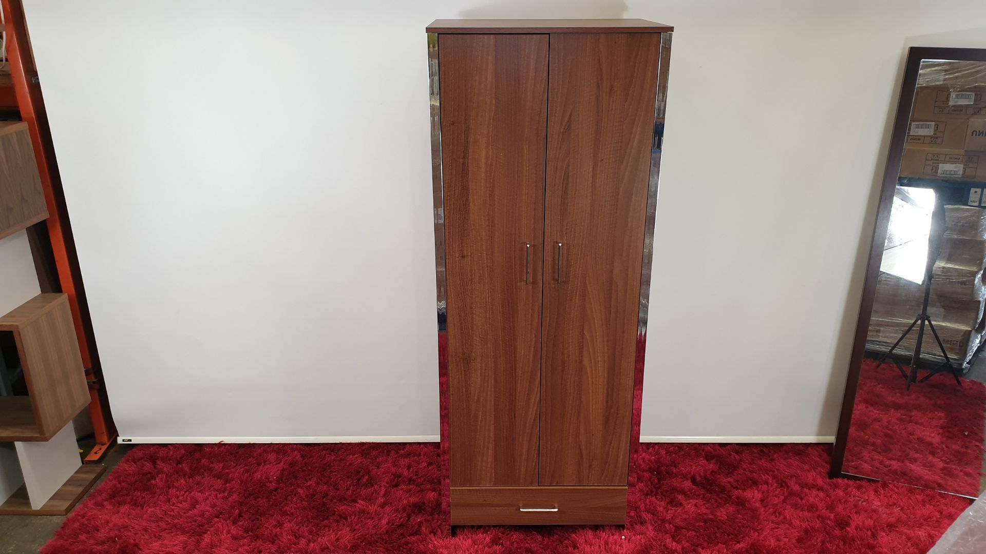 4 X BROWN 2 DOOR 1 ROBE WITH SILVER EDGE WARDROBES - BRAND NEW AND BOXED
