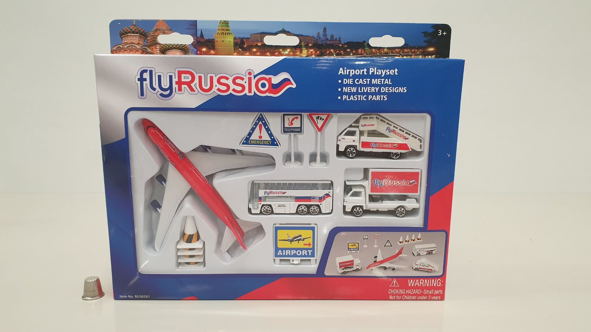 36 X BRAND NEW FLYRUSSIA DIE CAST METAL AIRPORT PLAYSETS (RUS6261) IN 1 CARTON - (ORIG RRP £19.00