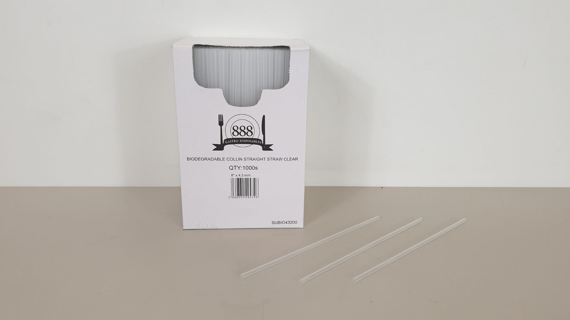 20000 X BIODEGRADABLE COLLIN STRAIGHT STRAW - CLEAR - (20 X 1000 PER CARTON) - IN 1 CARTON