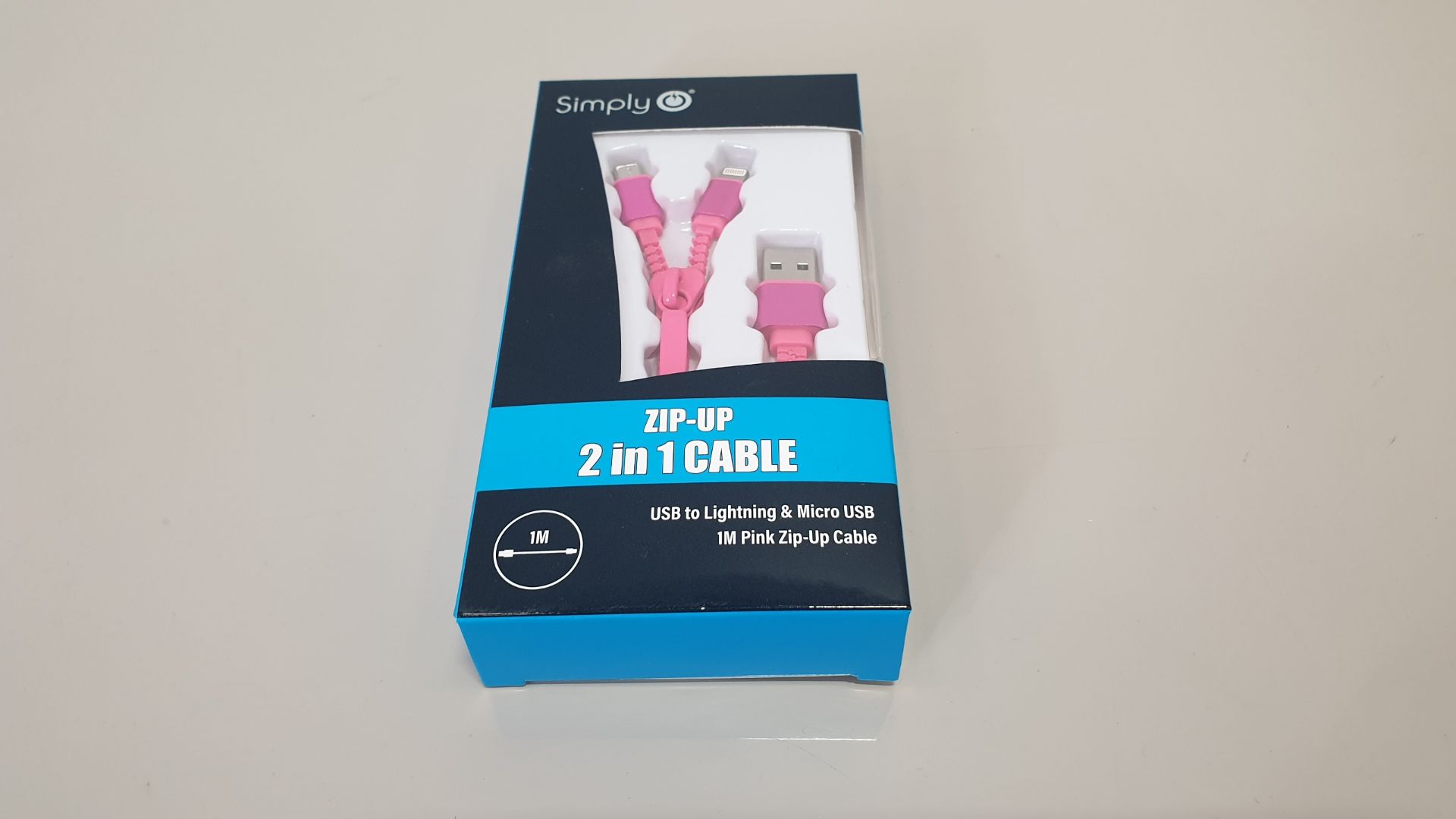 100 X BRAND NEW SIMPLY ZIP-UP 2 IN 1 CABLE - USB TO LIGHTNING & MICRO USB 1M PINK ZIP-UP CABLE -