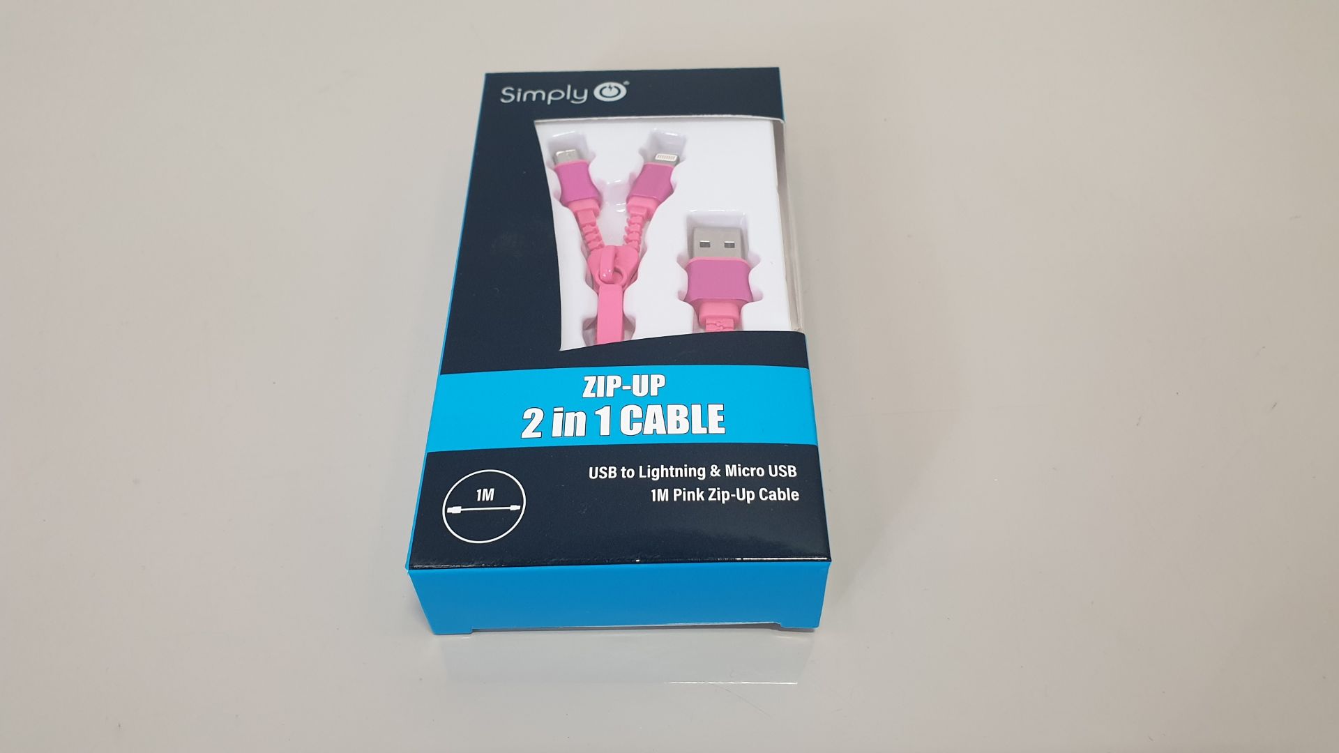 100 X BRAND NEW SIMPLY ZIP-UP 2 IN 1 CABLE - USB TO LIGHTNING & MICRO USB 1M PINK ZIP-UP CABLE -