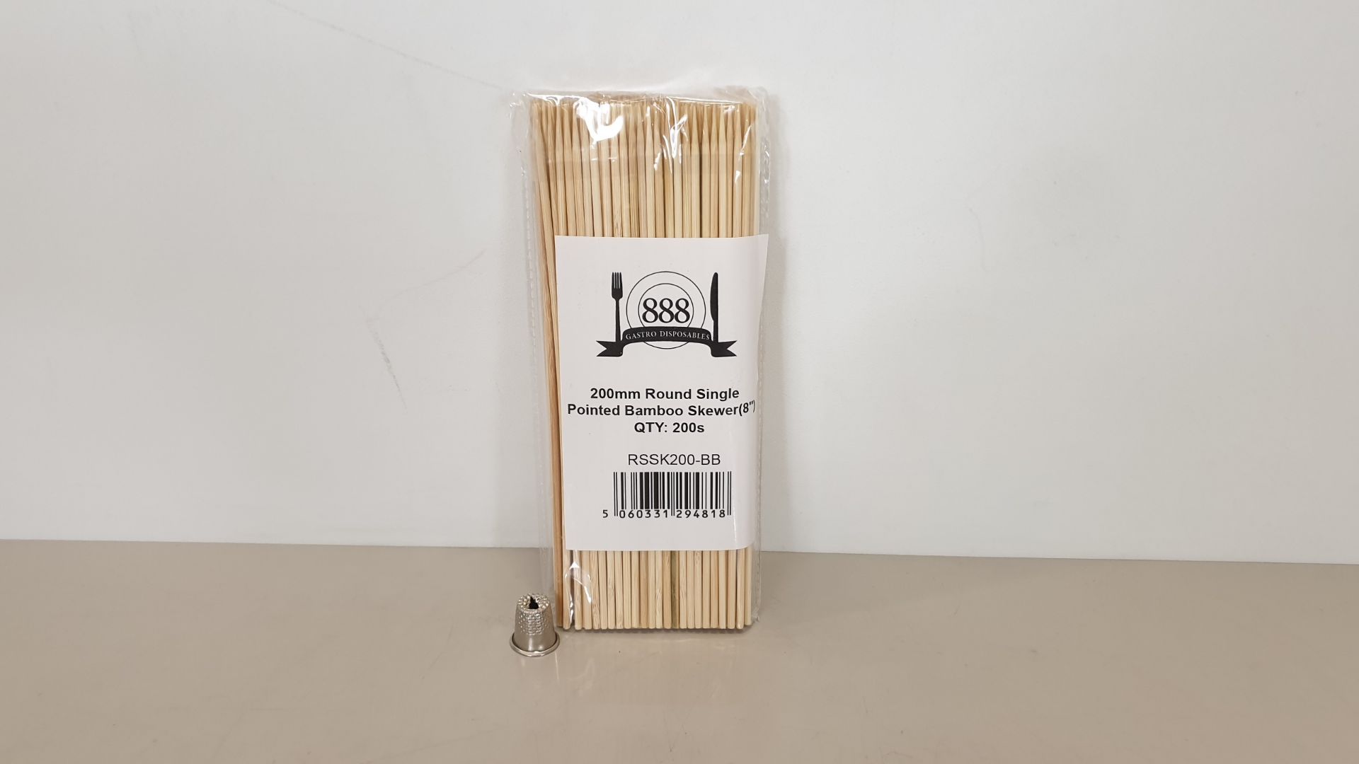 10,000 X 200MM ROUND SINGLE POINTED BAMBOO SKEWERS (10 X (5X200)) - IN 1 CARTON