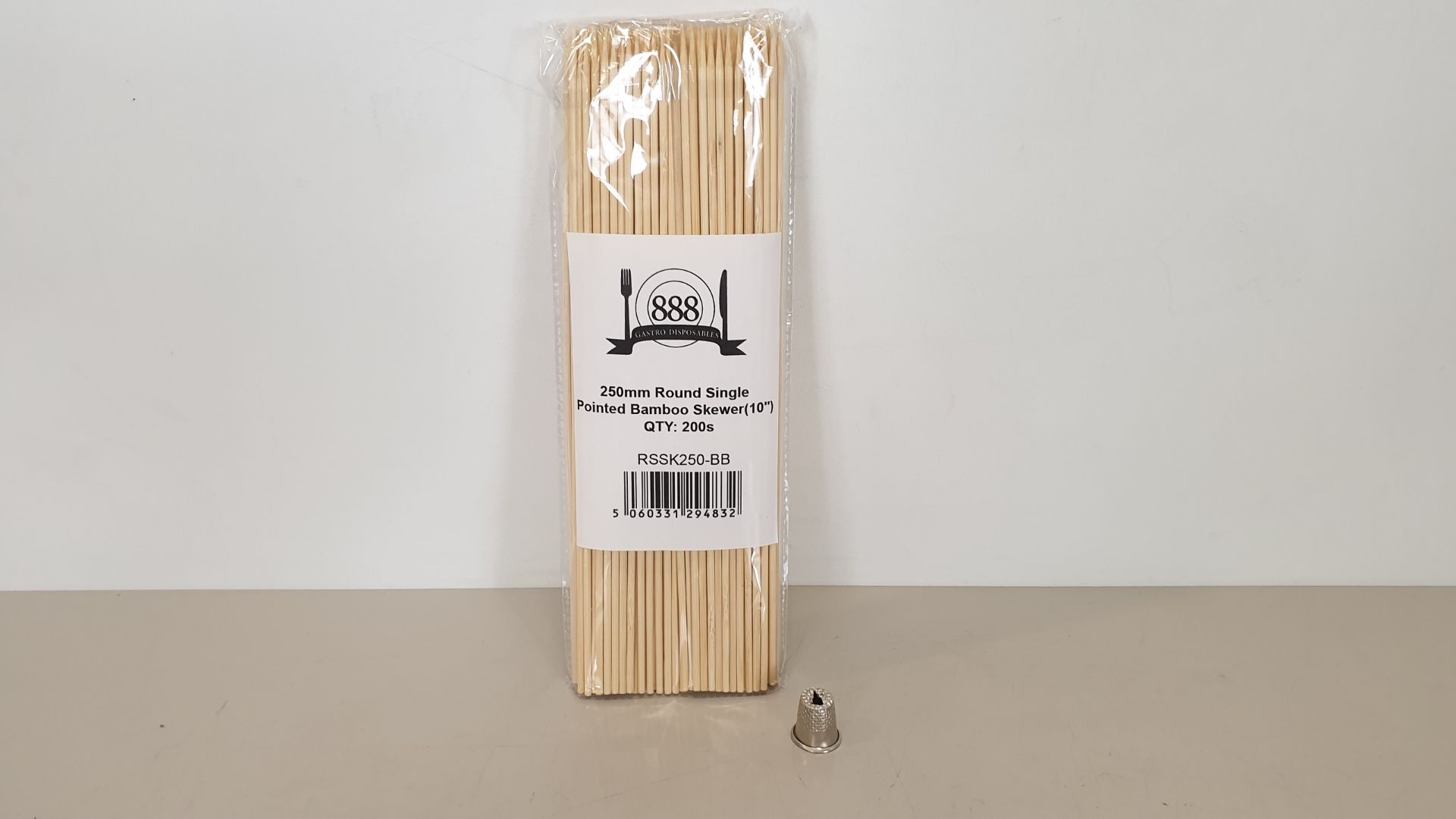 10,000 X 250MM ROUND SINGLE POINTED BAMBOO SKEWERS (10 X (5X200)) - IN 1 CARTON