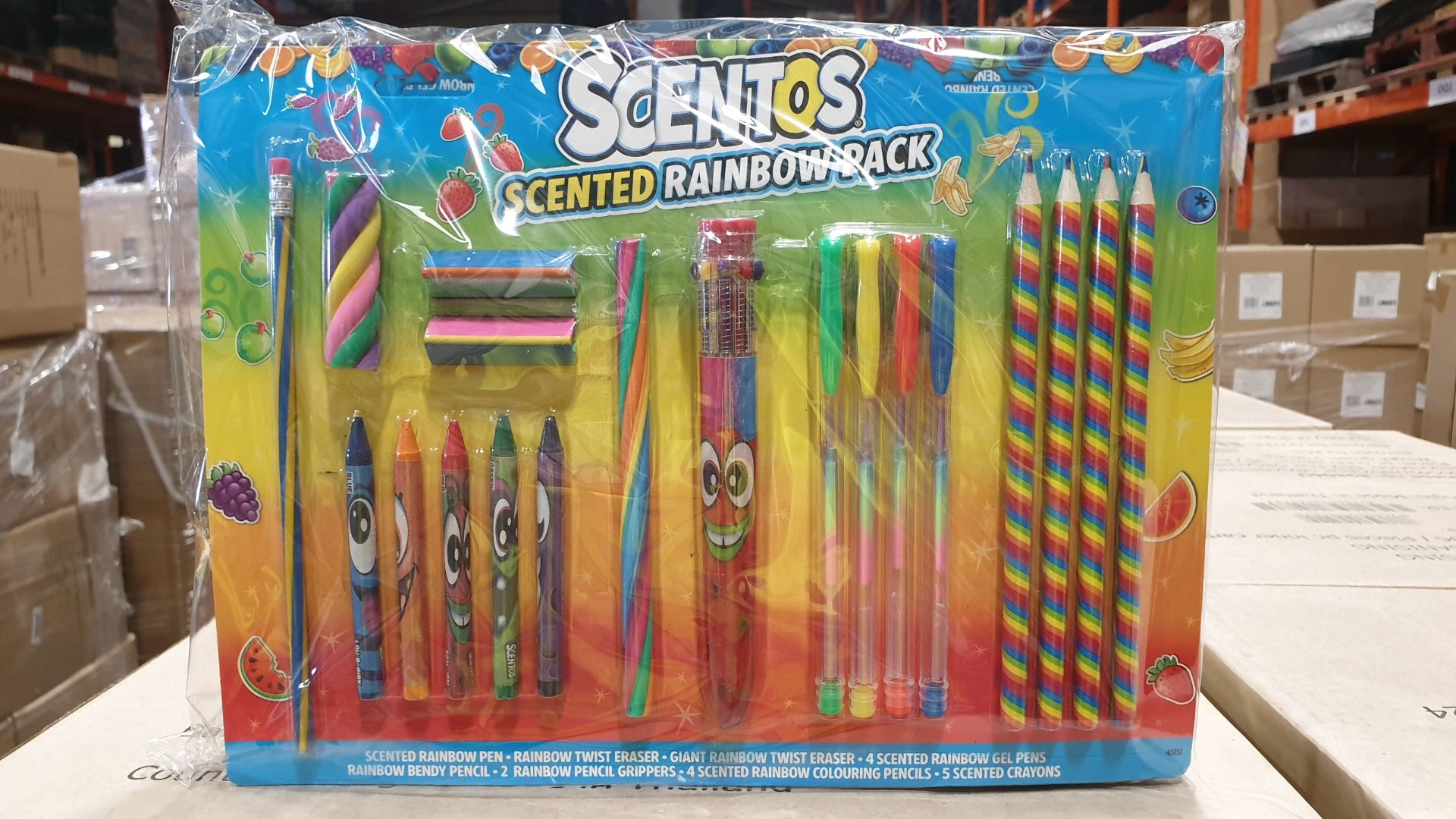 64 X BRAND NEW SCENTOS SCENTED RAINBOW PACK OF PENS, PENCILS, CRAYONS AND RUBBERS ETC. ALL