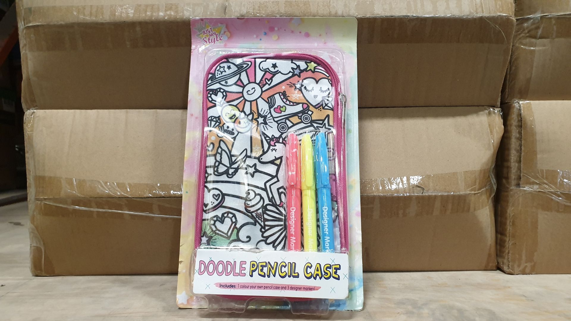 56 X BRAND NEW JUST MY STYLE DOODLE PENCIL CASE WITH CASE AND MARKERS ALL INDIVIDUALLY PACKAGED - IN