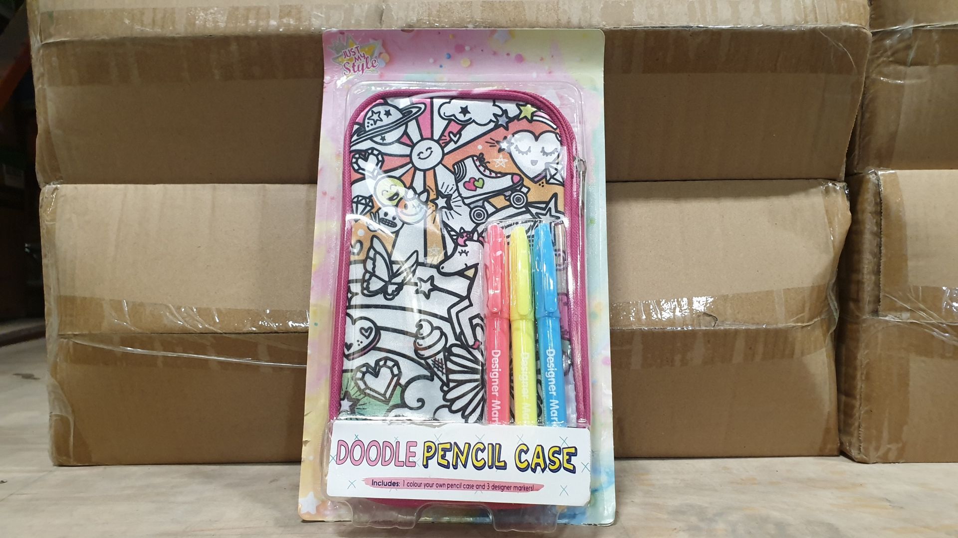 56 X BRAND NEW JUST MY STYLE DOODLE PENCIL CASE WITH CASE AND MARKERS ALL INDIVIDUALLY PACKAGED - IN