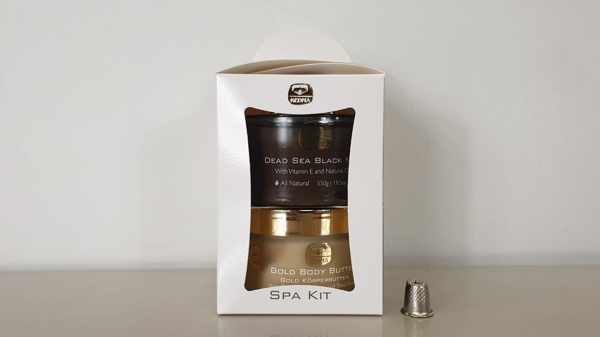 4 X BRAND NEW KEDMA SPA KIT WITH DEAD SEA BLACK MUD AND GOLD BODY BUTTER 500g / 200g