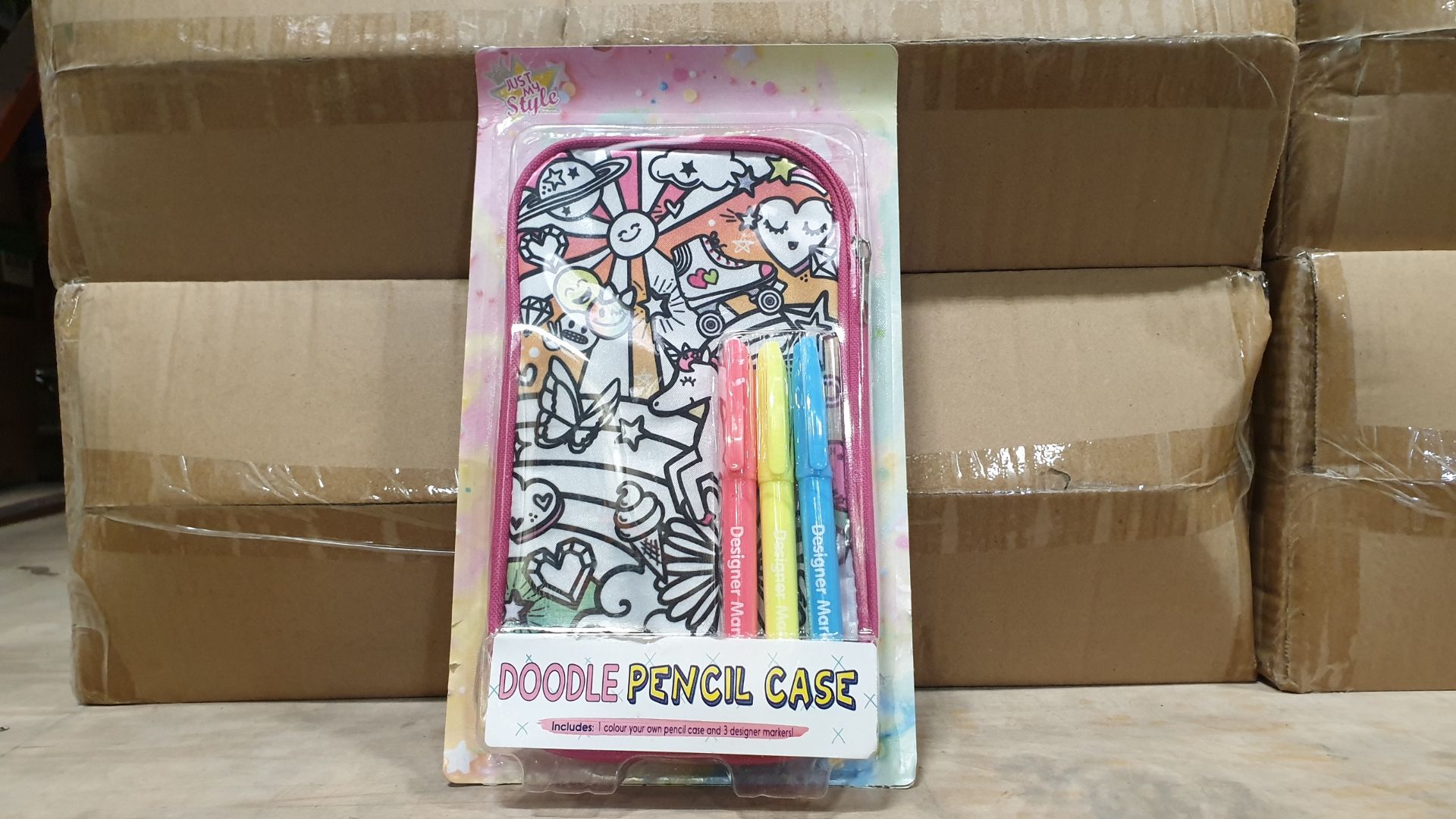 56 X BRAND NEW JUST MY STYLE DOODLE PENCIL CASE WITH CASE AND MARKERS ALL INDIVIDUALLY PACKAGED - IN