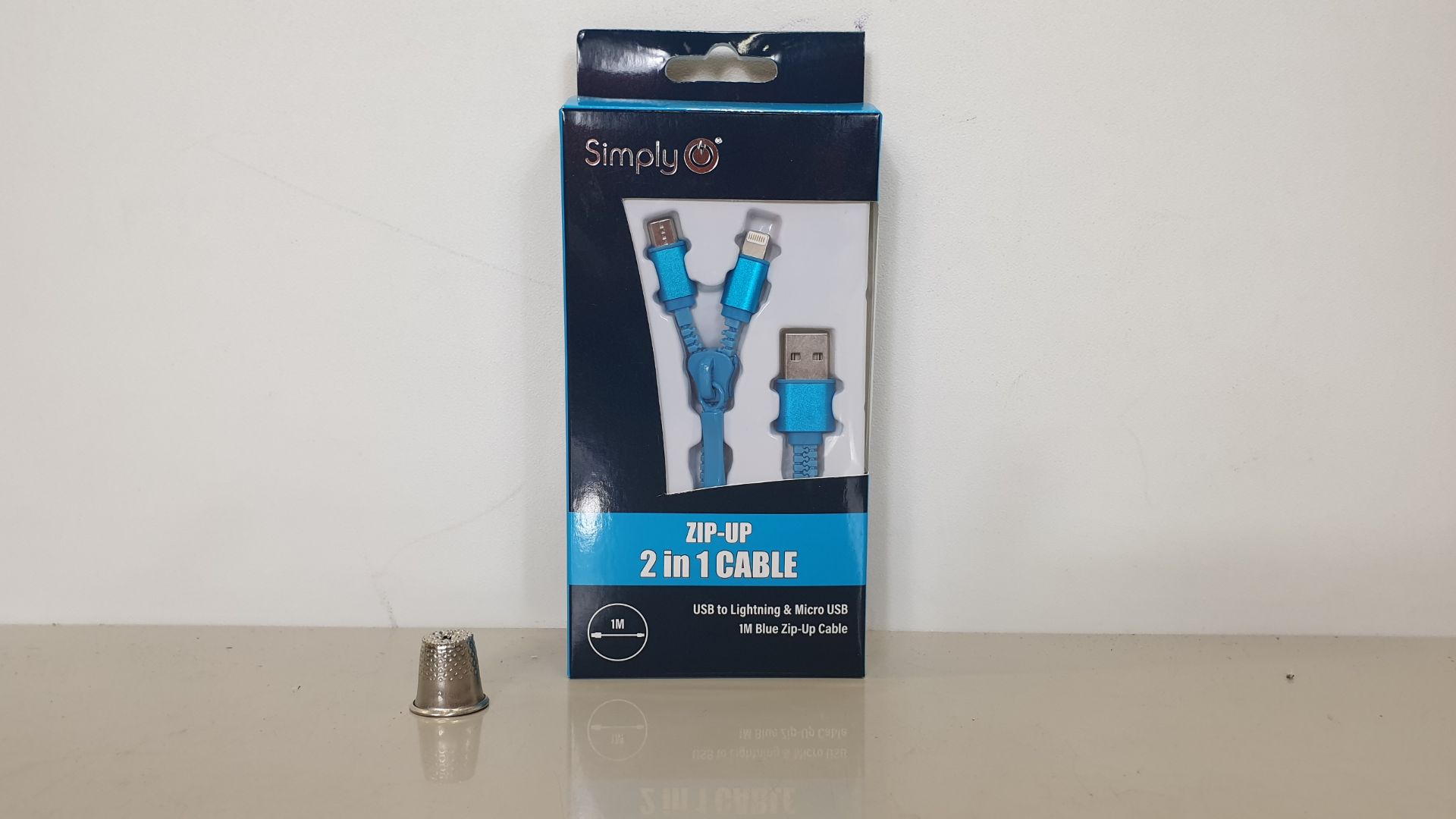 200 X BRAND NEW SIMPLY ZIP-UP 2 IN 1 CABLE - USB TO LIGHTNING & MICRO USB 1M BLUE ZIP UP CABLE IN