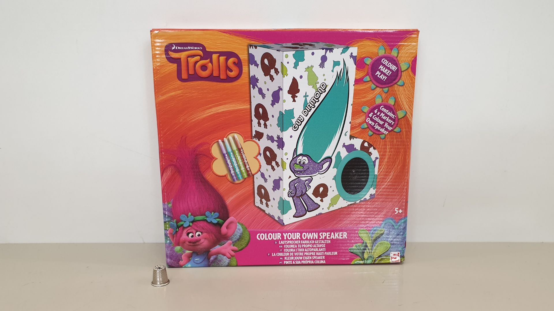 48 X BRAND NEW TROLLS 'GUY DIAMOND' COLOUR YOUR OWN VELVET SPEAKER - IN 2BOXES