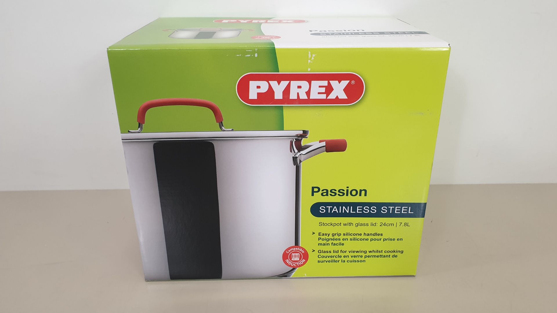 6 X BRAND NEW PYREX STAINLESS STEAL 24CM STOCKPOT WITH GLASS LID, 7.8L - IN 3 BOXES