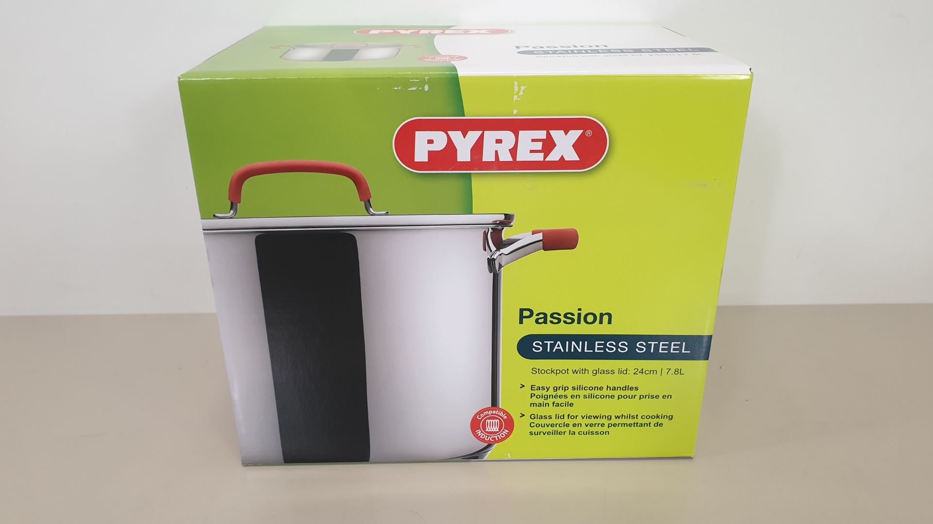 6 X BRAND NEW PYREX STAINLESS STEAL 24CM STOCKPOT WITH GLASS LID, 7.8L - IN 3 BOXES