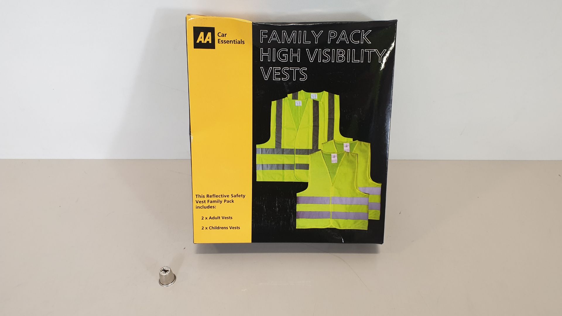 60 X AA CAR ESSENTIALS FAMILY PACK HIGH VISIBILITY VESTS, CONTAINS 2 X ADULT VEST AND 2 X