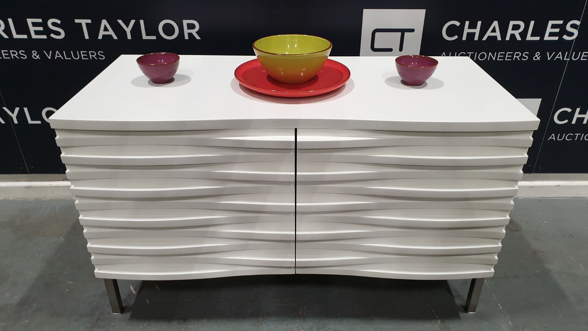 BRAND NEW CONTENT BY TERENCE CONRAN WOODEN WAVE MEDIUM SIDEBOARD WITH SQUARE LEGS IN WHITE - 51 X