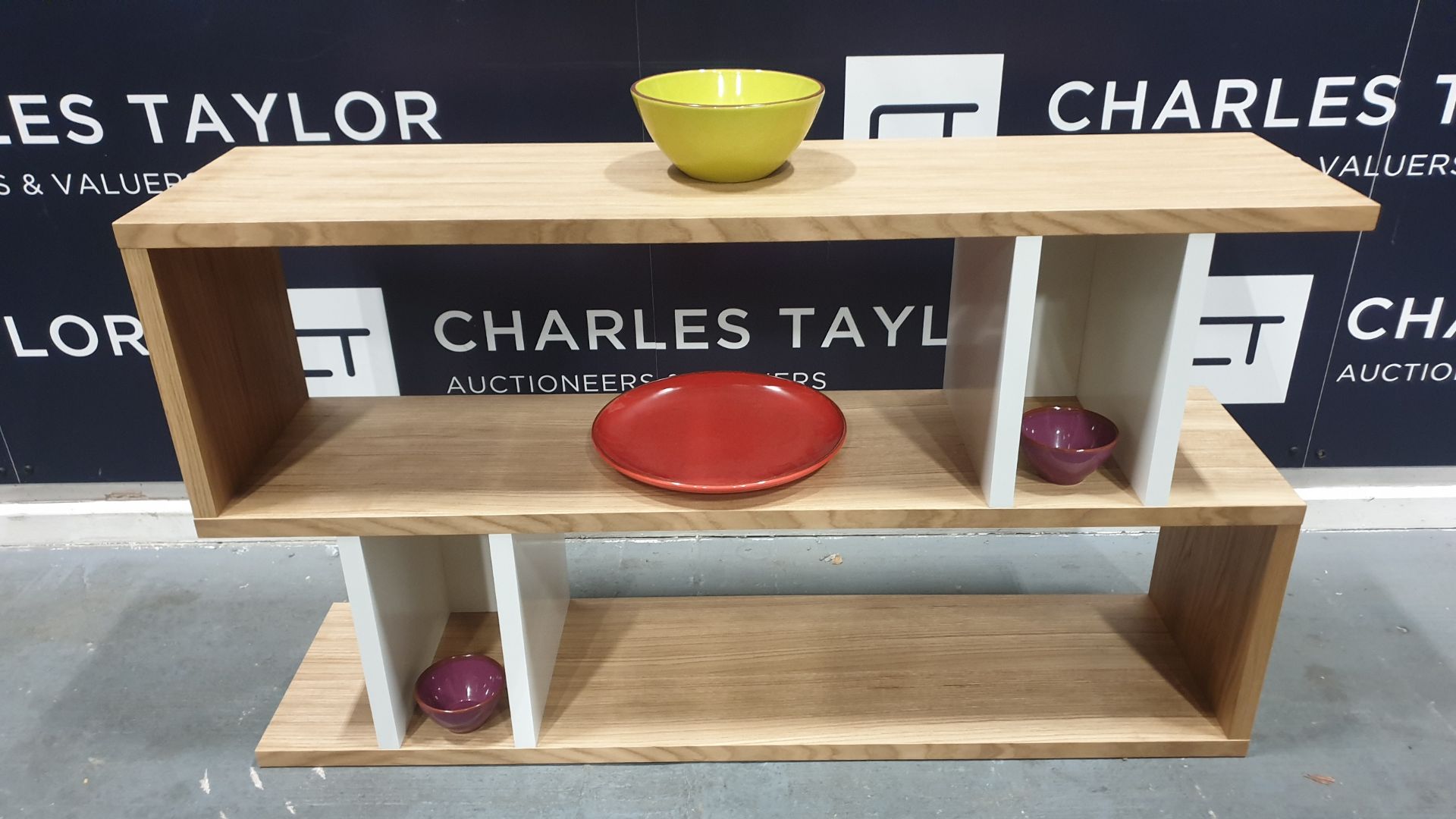 BRAND NEW CONTENT BY TERENCE CONRAN WOODEN COUNTER BALANCE, LOW SHELVING UNIT IN OAK/WHITE - 30 X