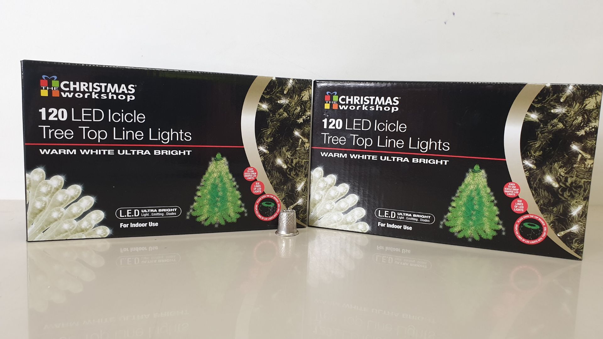 24 X BRAND NEW THE CHRISTMAS WORKSHOP 120 LED ICICLE TREE TOP LINE LIGHTS, WITH WARM WHITE ULTRA