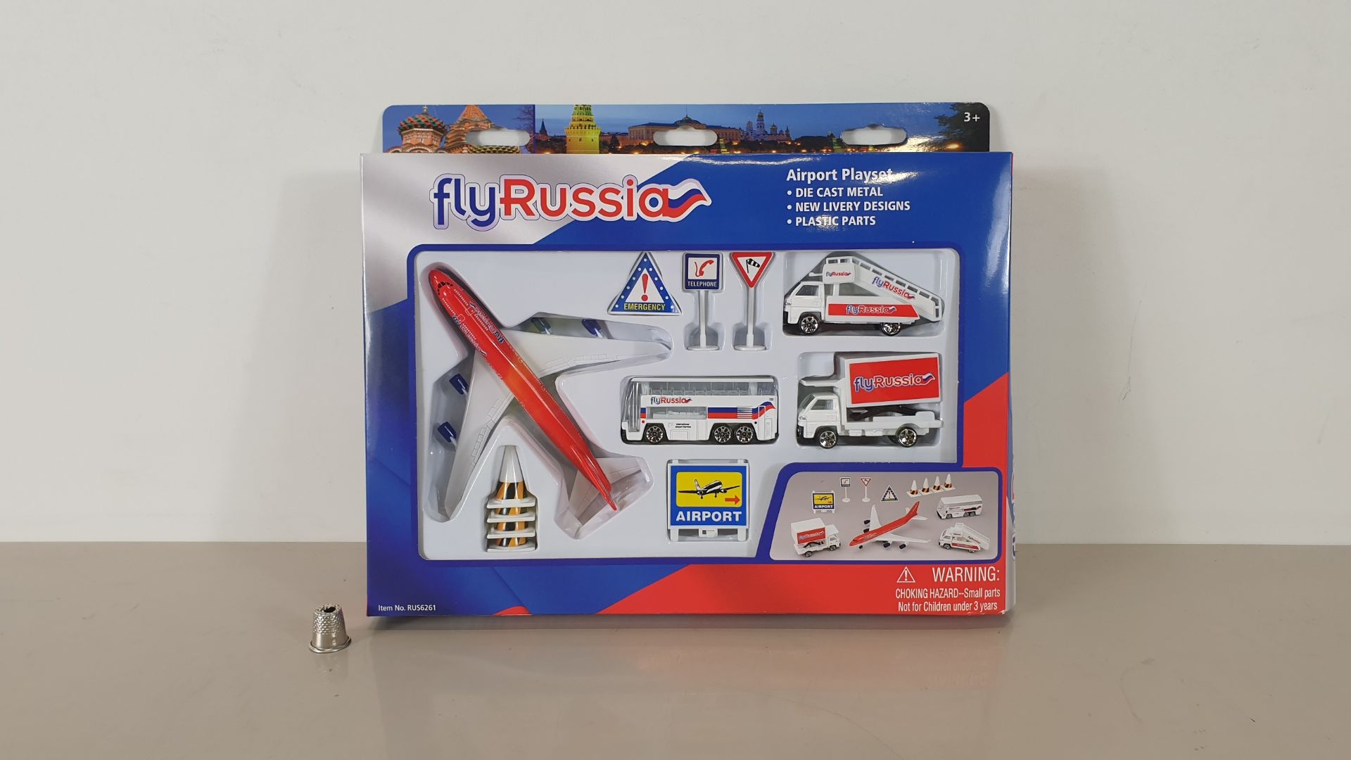 36 X BRAND NEW FLYRUSSIA DIE CAST METAL AIRPORT PLAYSETS (RUS6261) IN 1 CARTON - (ORIG RRP £19.00