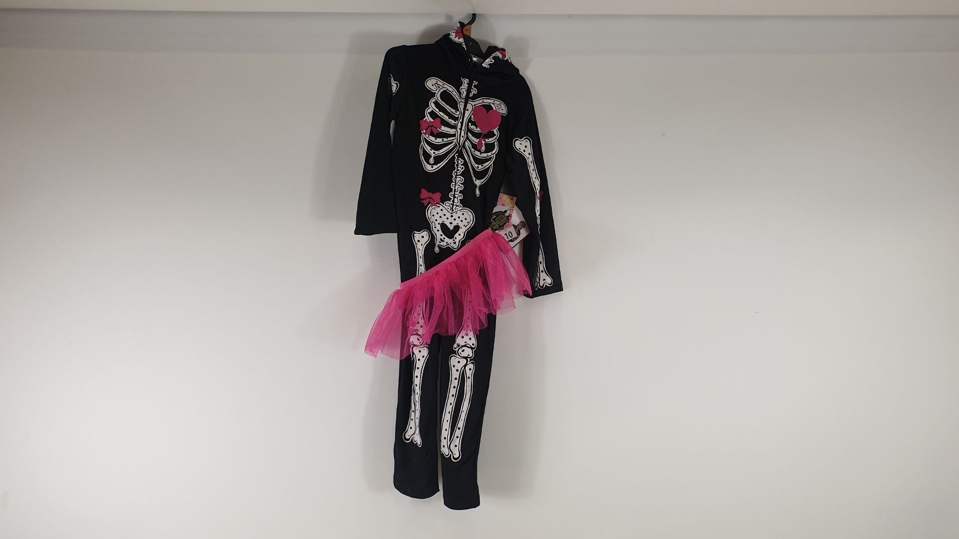 60 X BRAND NEW GIRLS SKELETON WITH PINK TUTU COSTUME WITH ZIP UP FACE HOOD - IN VARIOUS SIZES