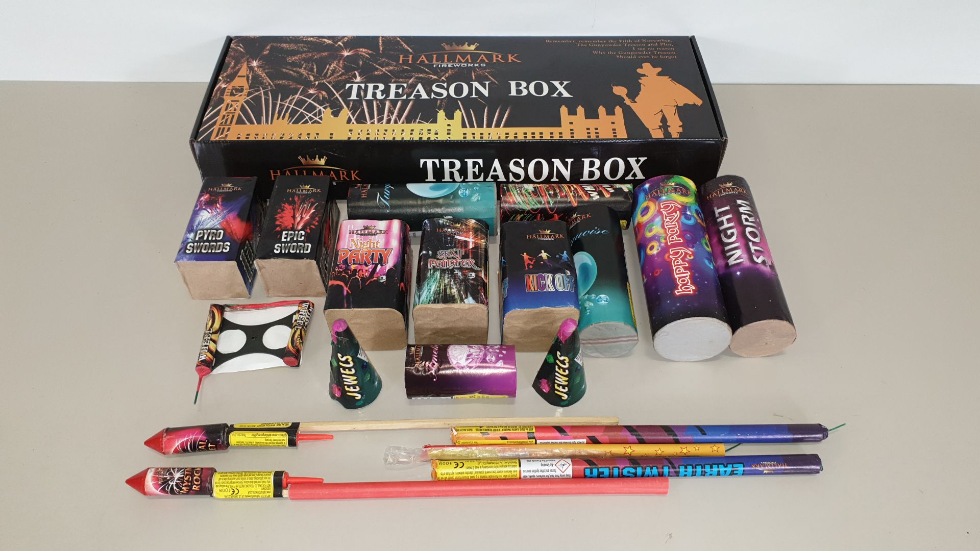 57 X ASSORTED HALLMARK FIREWORKS - CONSISTING OF 3 X BRAND NEW 19 PC TREASON SELECTION BOXES (NEC