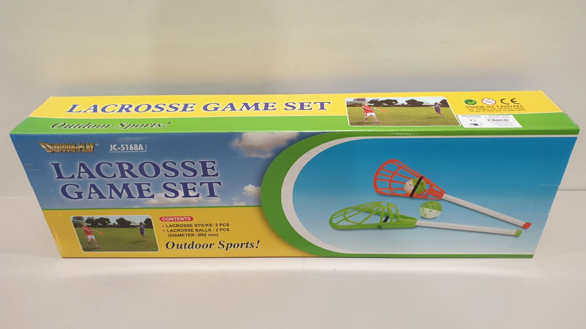 27 X BRAND NEW OUTDOOR-PLAY (JC-5168A) LACROSSE GAME SET (CONTAINS 2 LACROSSE STICKS AND 2