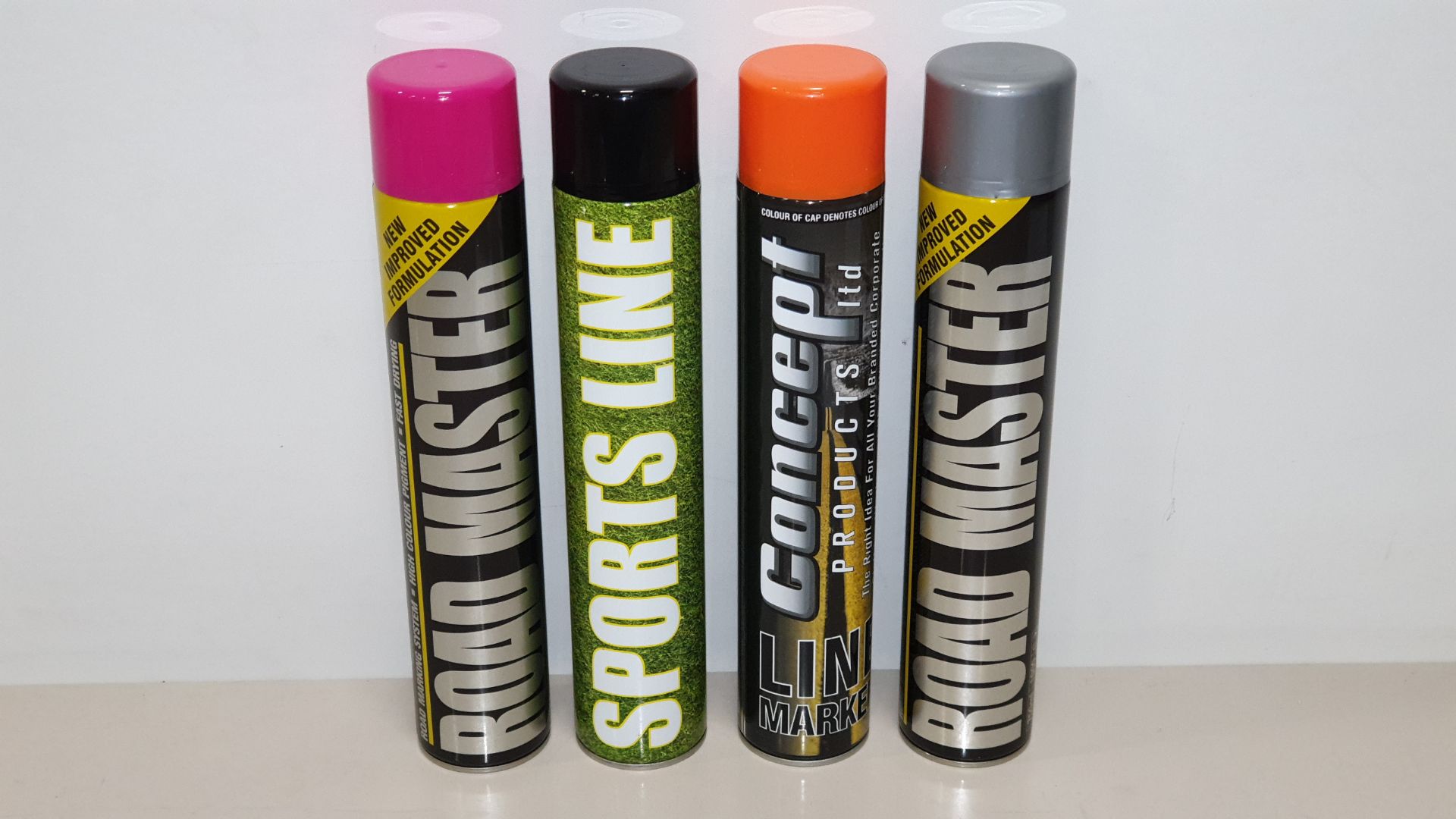 48 X 750ML LINE MARKER PAINT IN 4 DIFFERENT STYLES - CONTAINED IN 4 BOXES