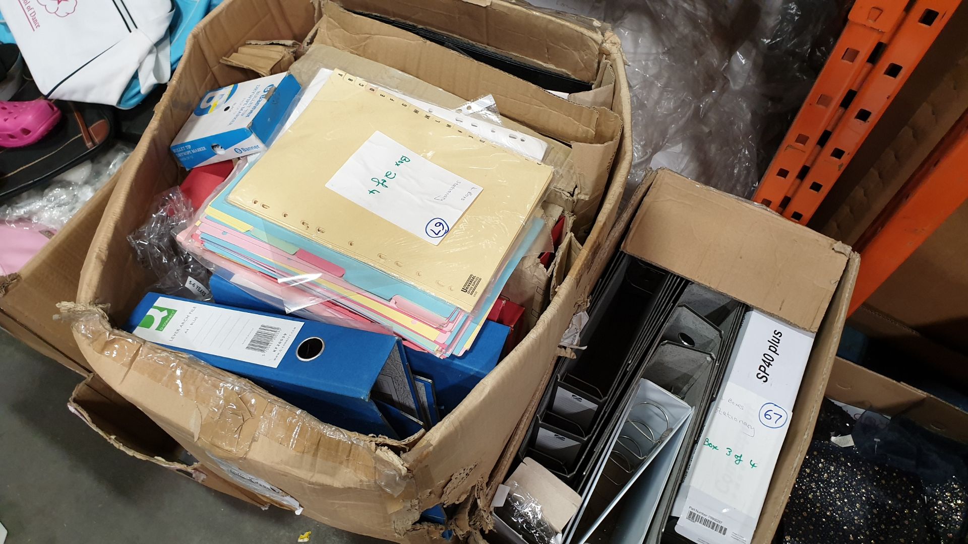 4 BOXES OF VARIOUS STATIONERY IE. 1000 ENVELOPES, FILING TRAYS, TILL ROLLS, LEVER ARCH FILES,