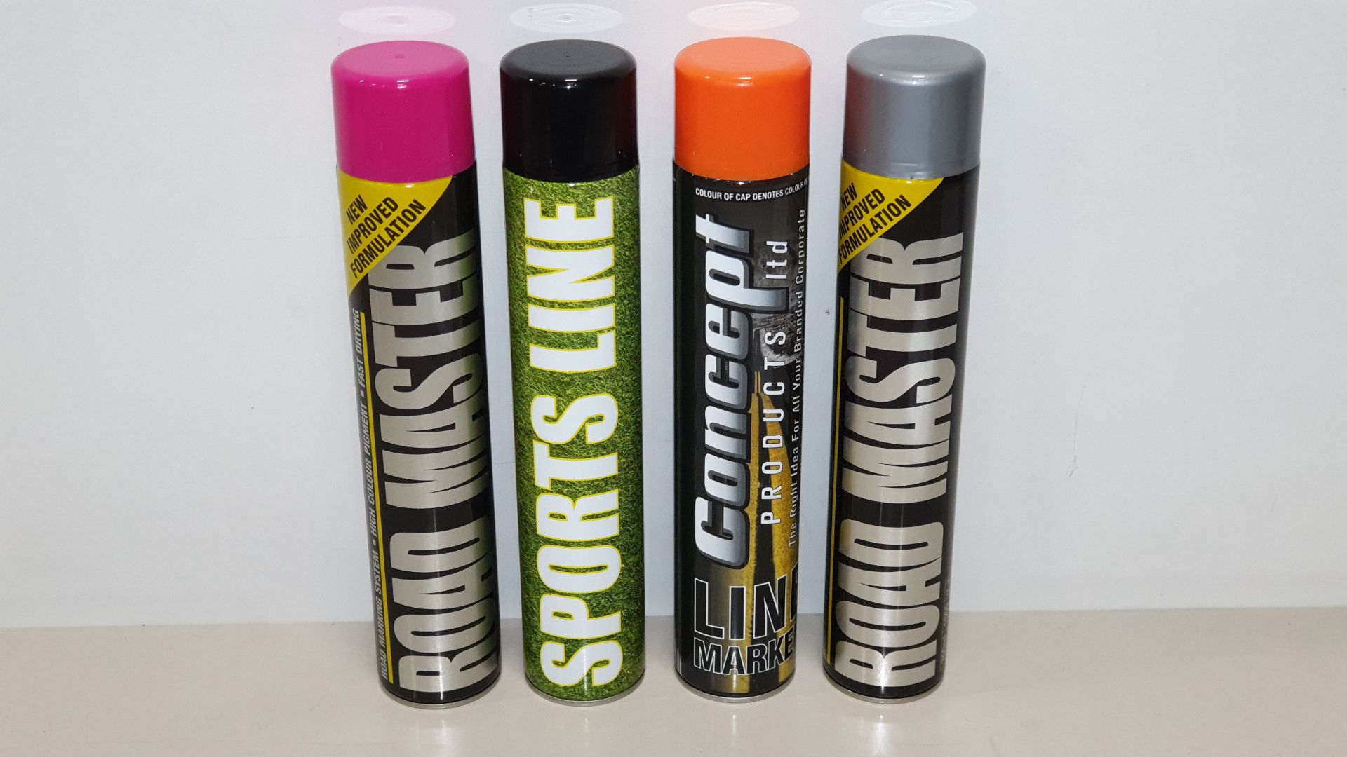 48 X 750ML LINE MARKER PAINT IN 4 DIFFERENT STYLES - CONTAINED IN 4 BOXES