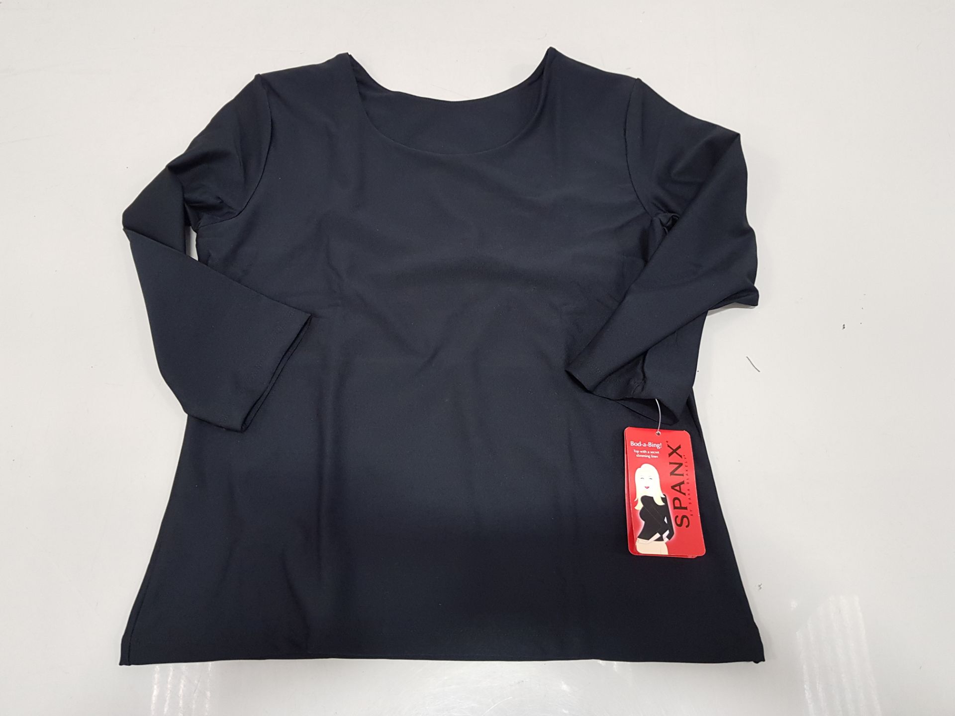 APPROX 20 X BRAND NEW SPANX 3/4 BOATNECK TOP LARGE IN BLACK IN 1 BOX